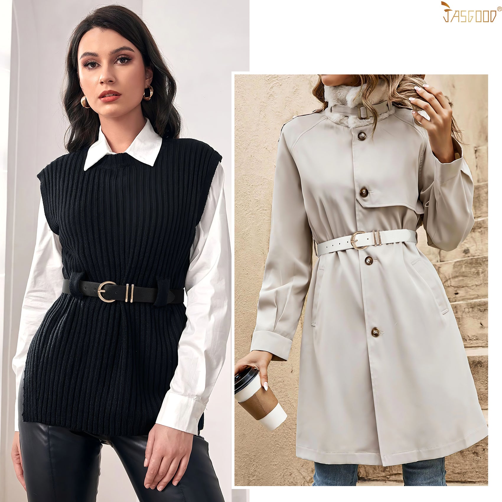 JASGOOD Leather Belts for Women Jeans Dresses Fashion Ladies White Belt - JASGOOD OFFICIAL