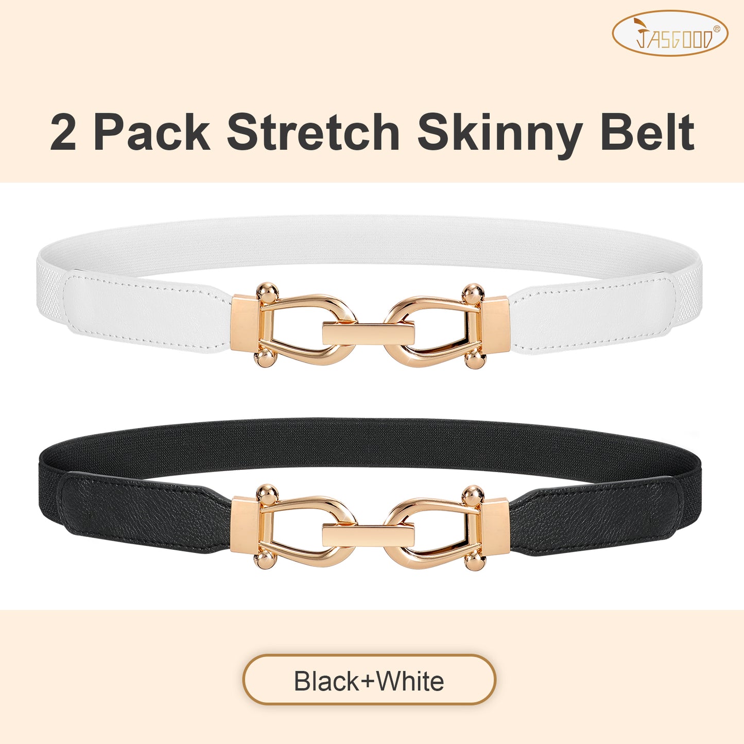 JASGOOD Women Stretchy Waist Belt Retro Elastic Skinny Belt for Ladies with Gold Buckle