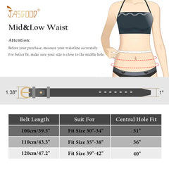 JASGOOD Women's Leather Belt for Jeans Pants Fashion Gold Buckle Ladies Dress Dark Brown Belt