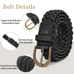 2Packs JASGOOD Women Braided Leather Belts Skinny Woven Belt for Dresses Jeans Pants