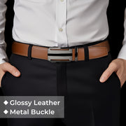 JASGOOD 1 Pack Brown Automatic Ratchet Split Genuine Leather Men Dress Belt
