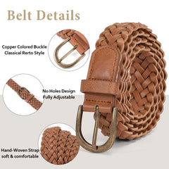 2Packs JASGOOD Women Braided Leather Belts Skinny Woven Belt for Dresses Jeans Pants