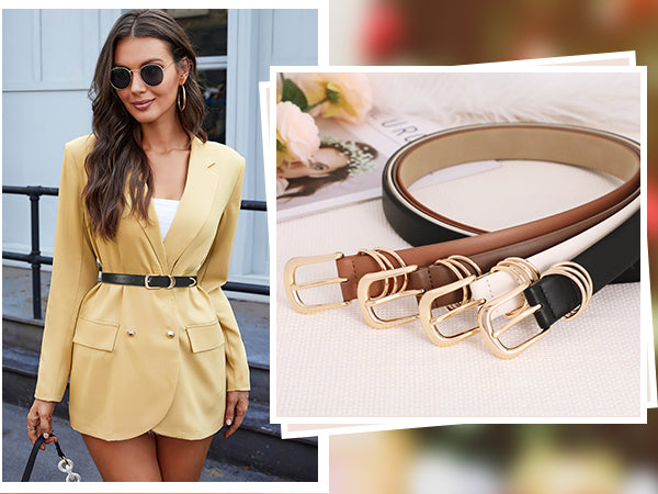 JASGOOD Women's Skinny PU Leather Belt Solid Color Thin Waist Belt with Gold Buckle for Jeans Pants 1/2 Width - JASGOOD OFFICIAL