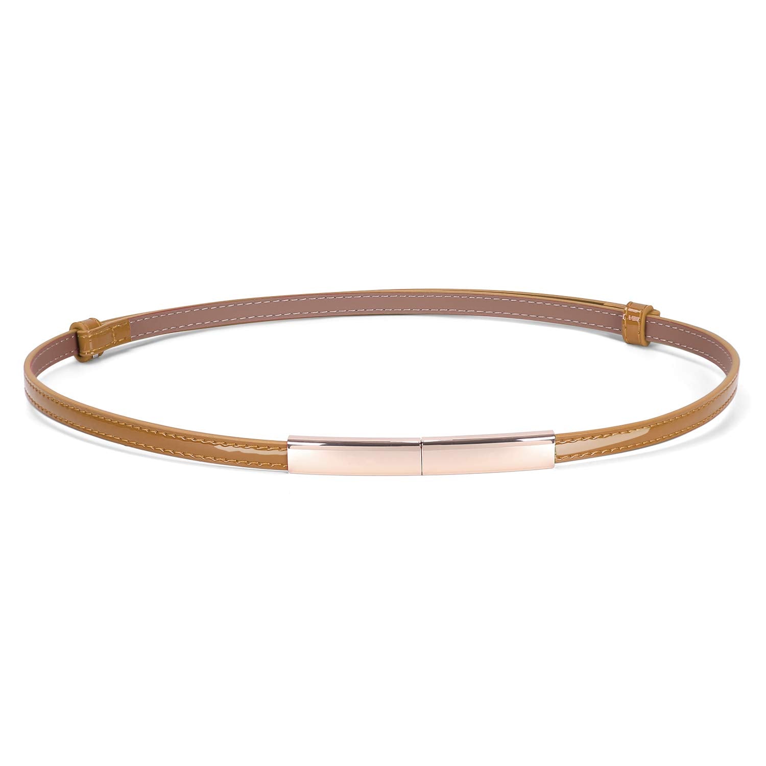 JASGOOD Women's Skinny Leather Belt Patent Ladies Thin Waist Belt for Dress with Metal Buckle