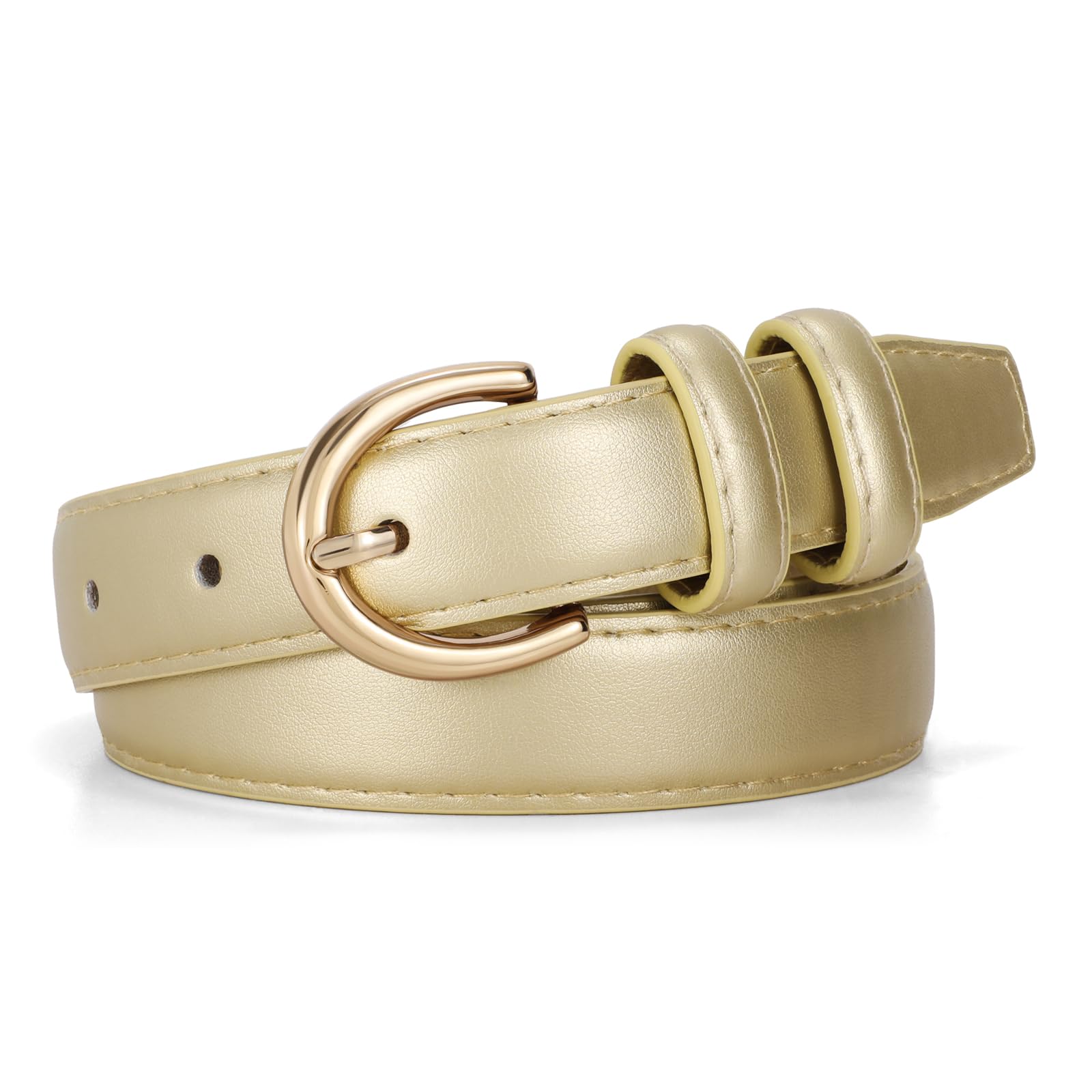 JASGOOD Women Leather Belt Fashion Dress Belt with Gold Buckle for Ladies Jeans Pants