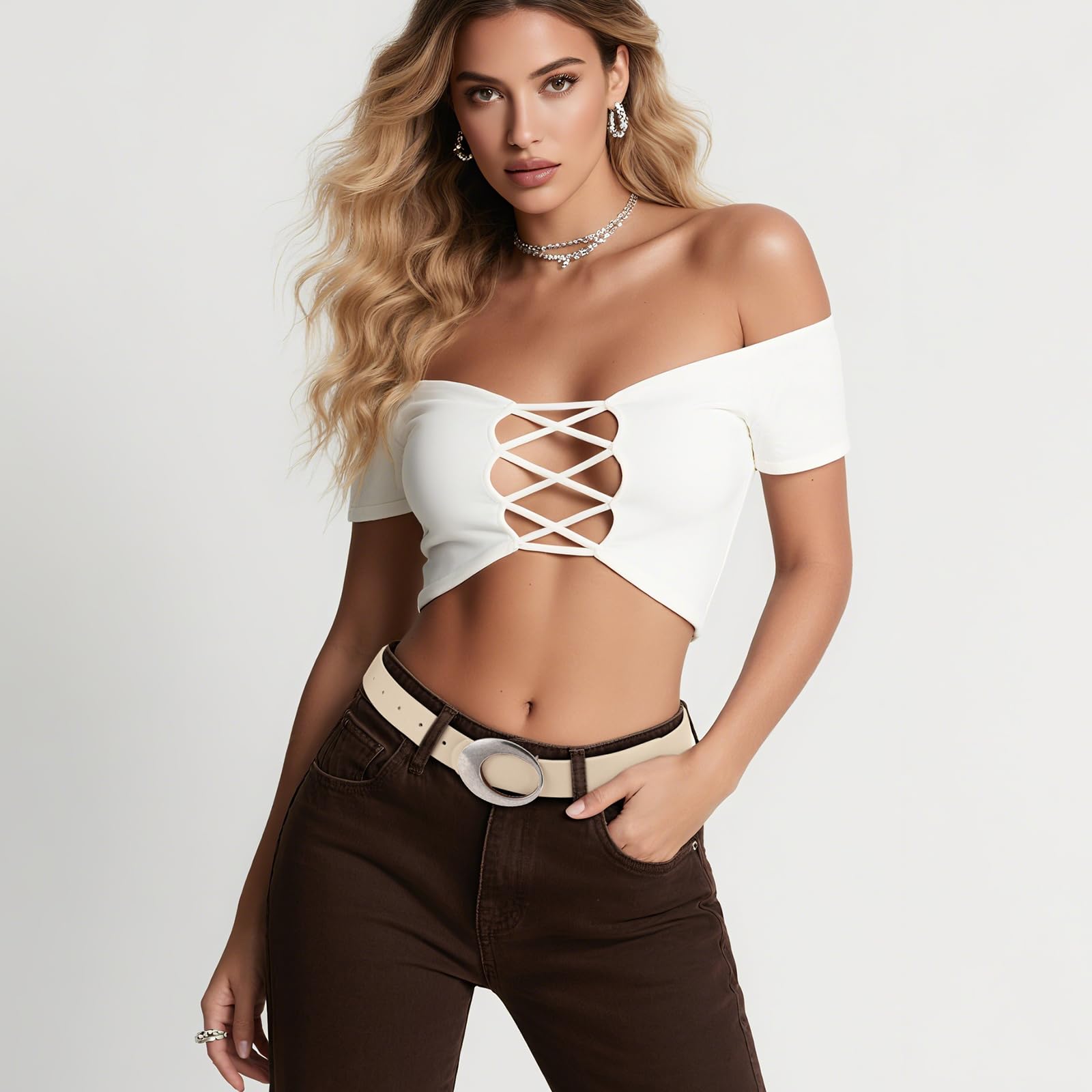 JASGOOD Women Leather Belt with Timeless Oval Silver Buckle Trendy PU Leather Waist Belt for Ladies Jeans Dress Pants