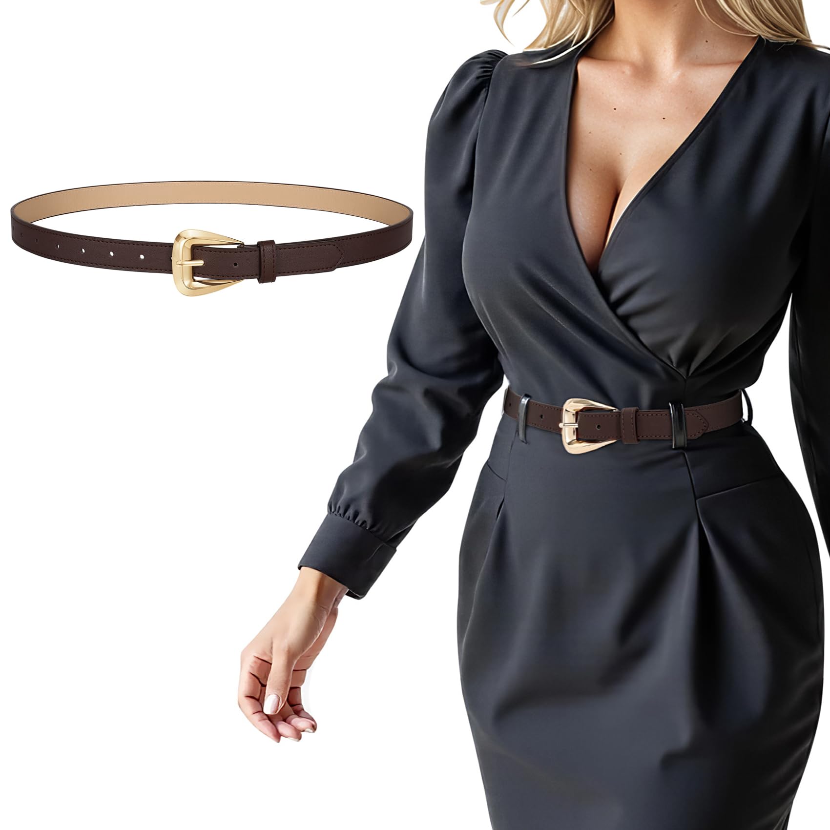 JASGOOD Women Leather Belts for Jeans Pants Soft Leather Waist Belt for Ladies Vintage Belt with Gold Buckle 0.9" Width