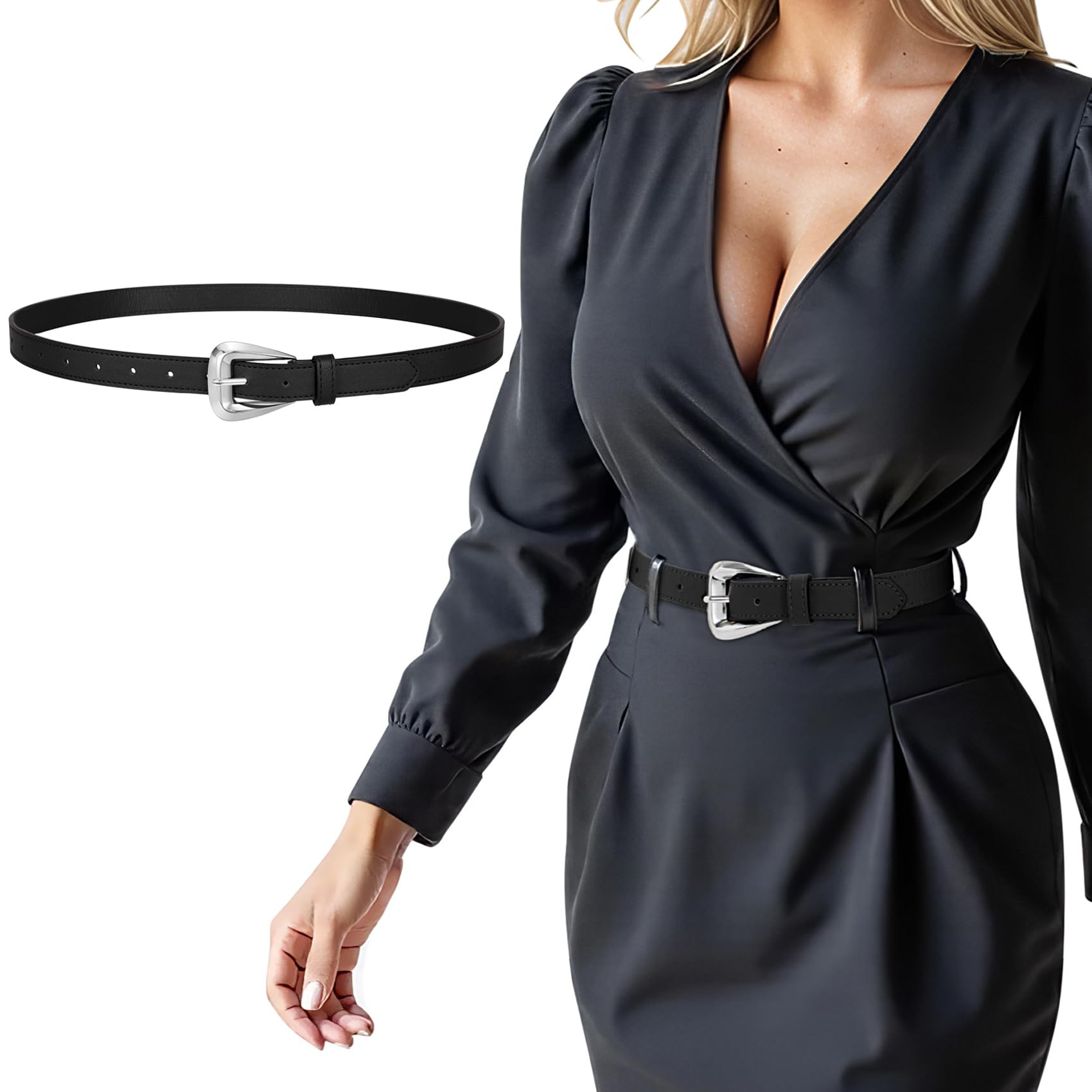 JASGOOD Women Leather Belts for Jeans Pants Soft Leather Waist Belt for Ladies Vintage Belt with Gold Buckle 0.9" Width