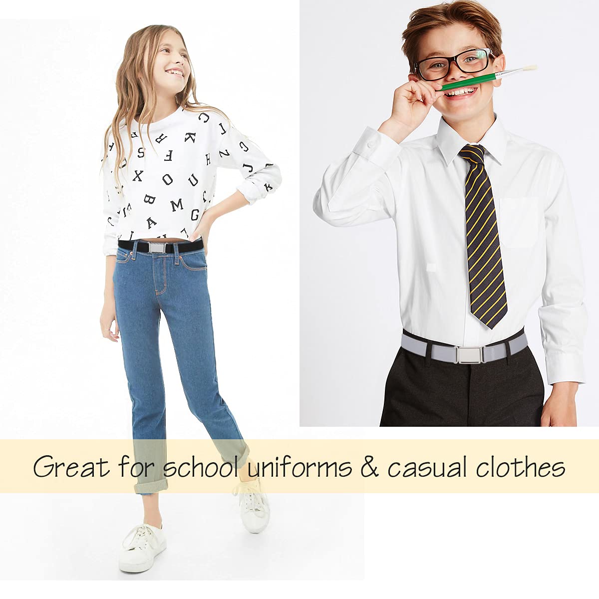 JASGOOD Kids Adjustable Magnetic Belt Boys Girls Elastic Belt with Easy Magnetic Buckle for Back to School Girls