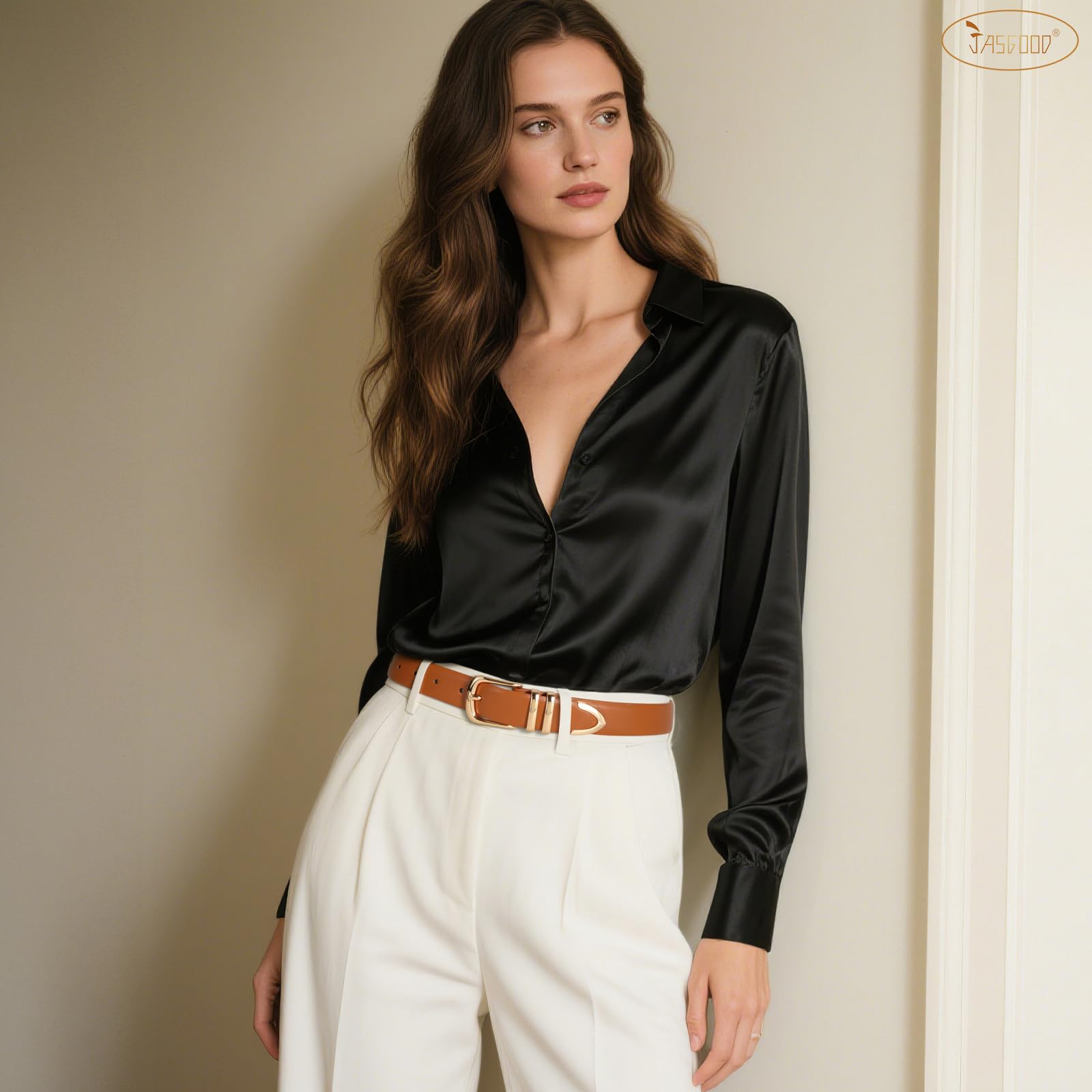 JASGOOD Women Leather Belt with Gold Buckle Ladies Fashion Faux Leather Waist Belt for Jeans Pants - JASGOOD OFFICIAL