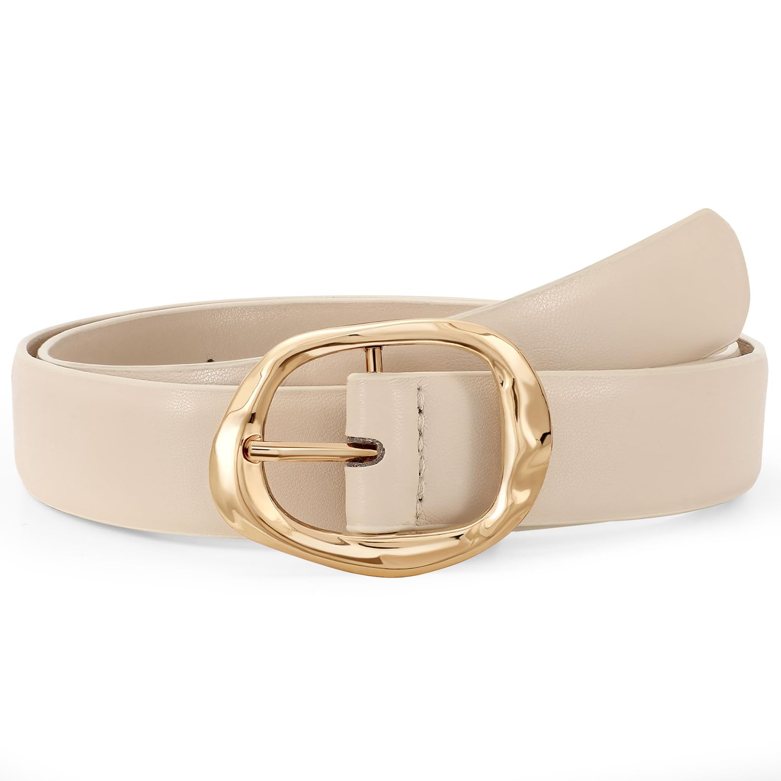 Women Leather Belt for Jeans Pants Ladies Casual Waist Belt Fashion Women Belt with Gold Buckle - JASGOOD OFFICIAL