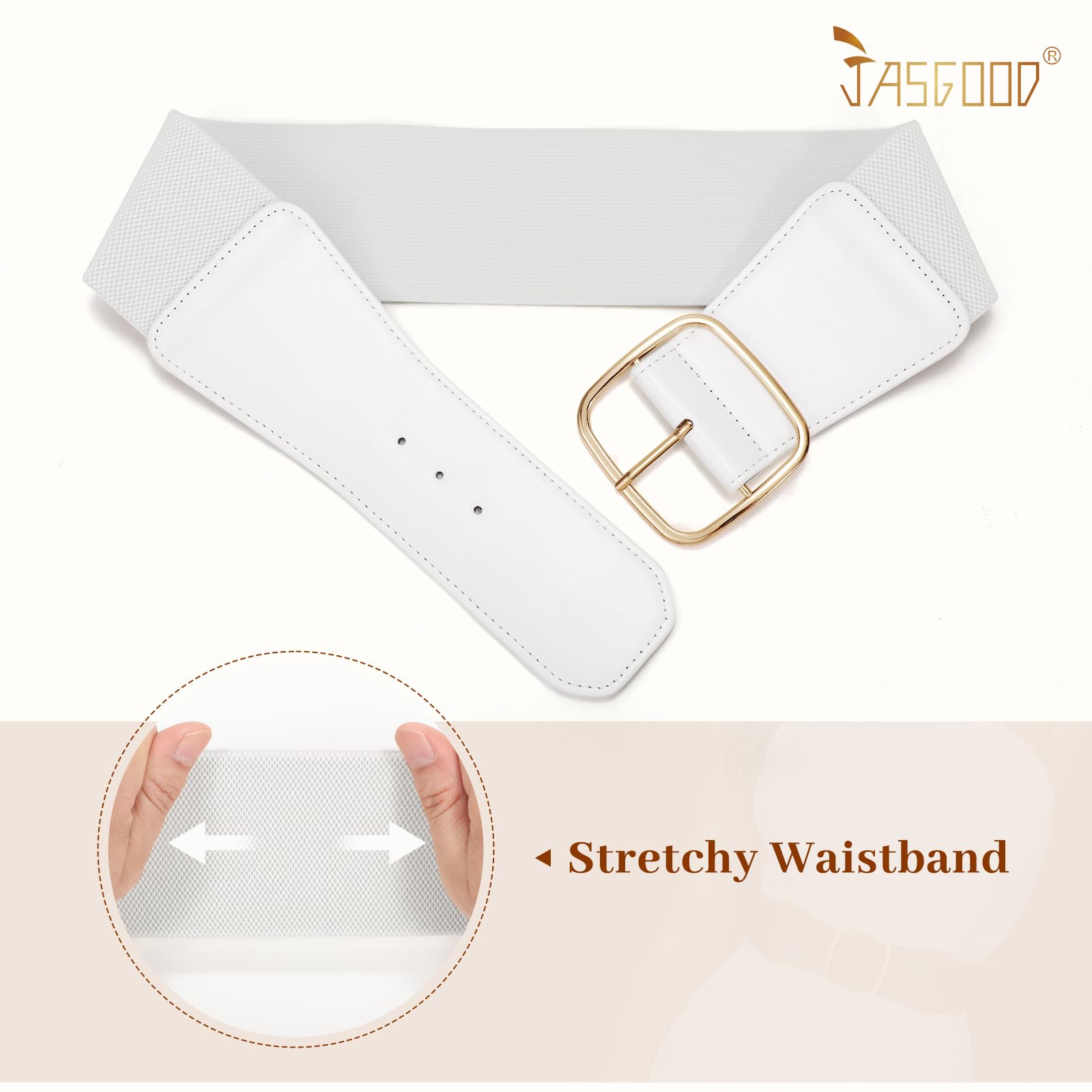 JASGOOD Women Elastic Wide Belt Ladies Stretchy Waist Belt with Square Buckle for Dress