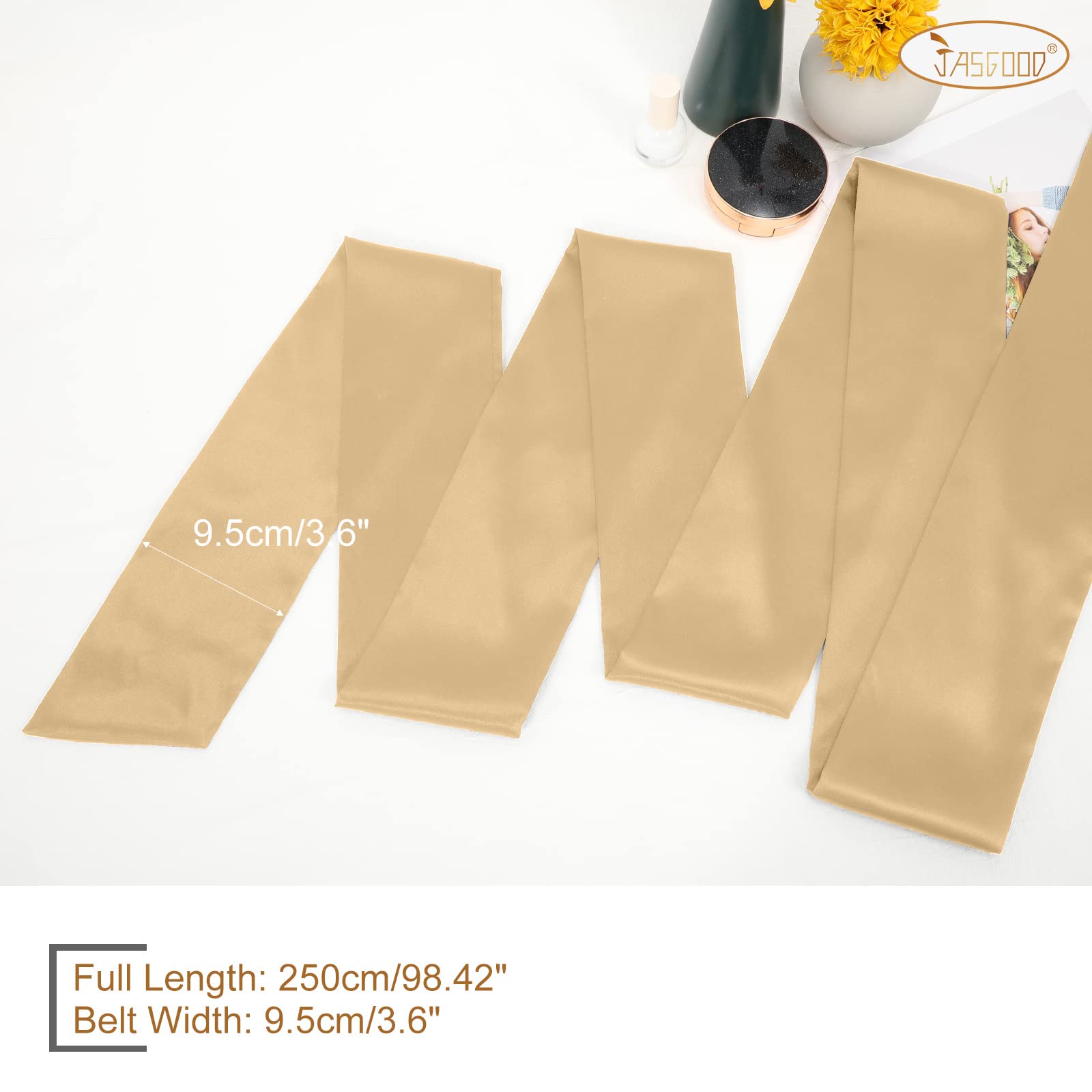 JASGOOD Women Sash Belt for Dress Long Satin Waist Belt for Wedding Party Special Occasion 3.7" Width