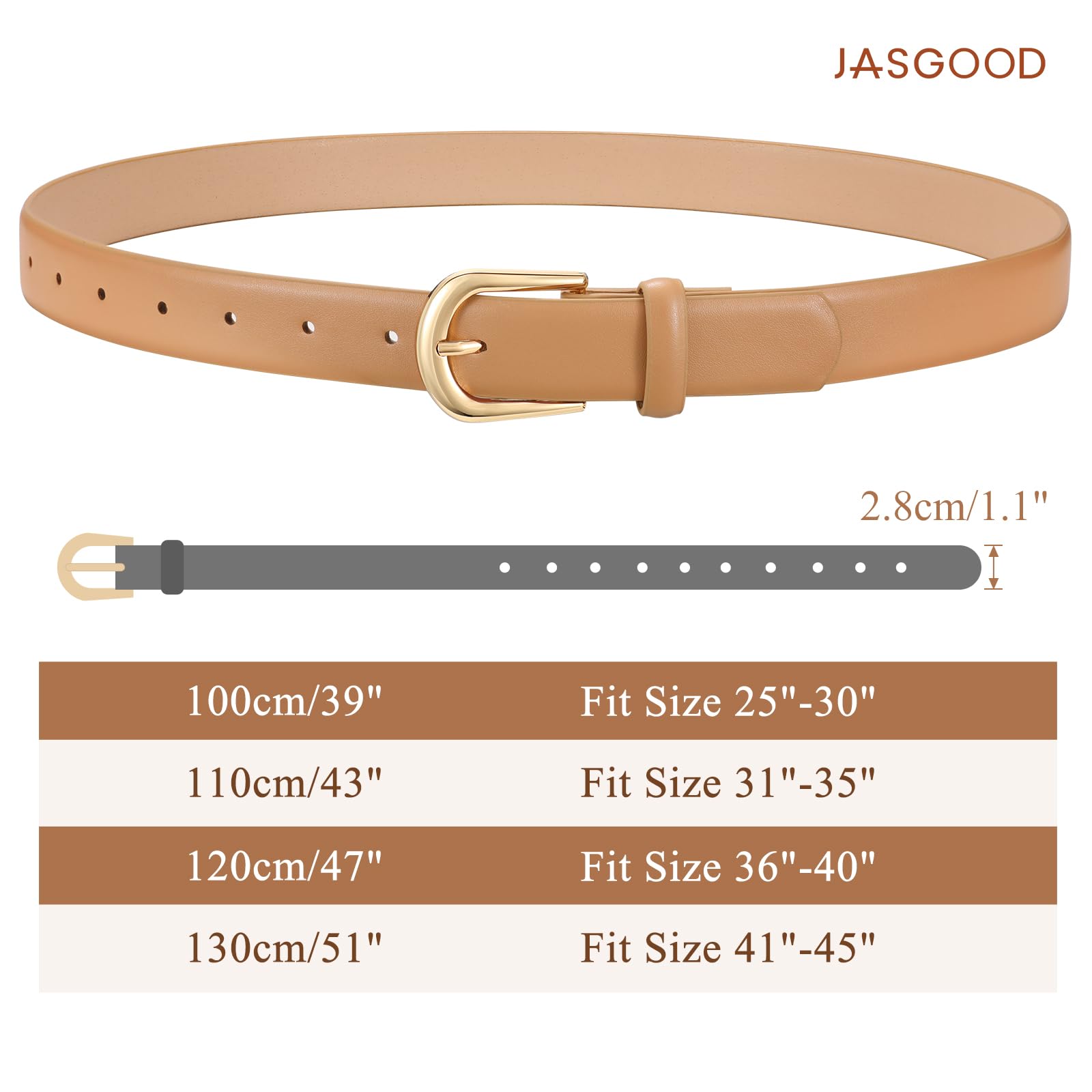 JASGOOD Leather Belt Women Belts for Jean Pants with Gold Buckle Fashion Ladies Waist Belt - JASGOOD OFFICIAL