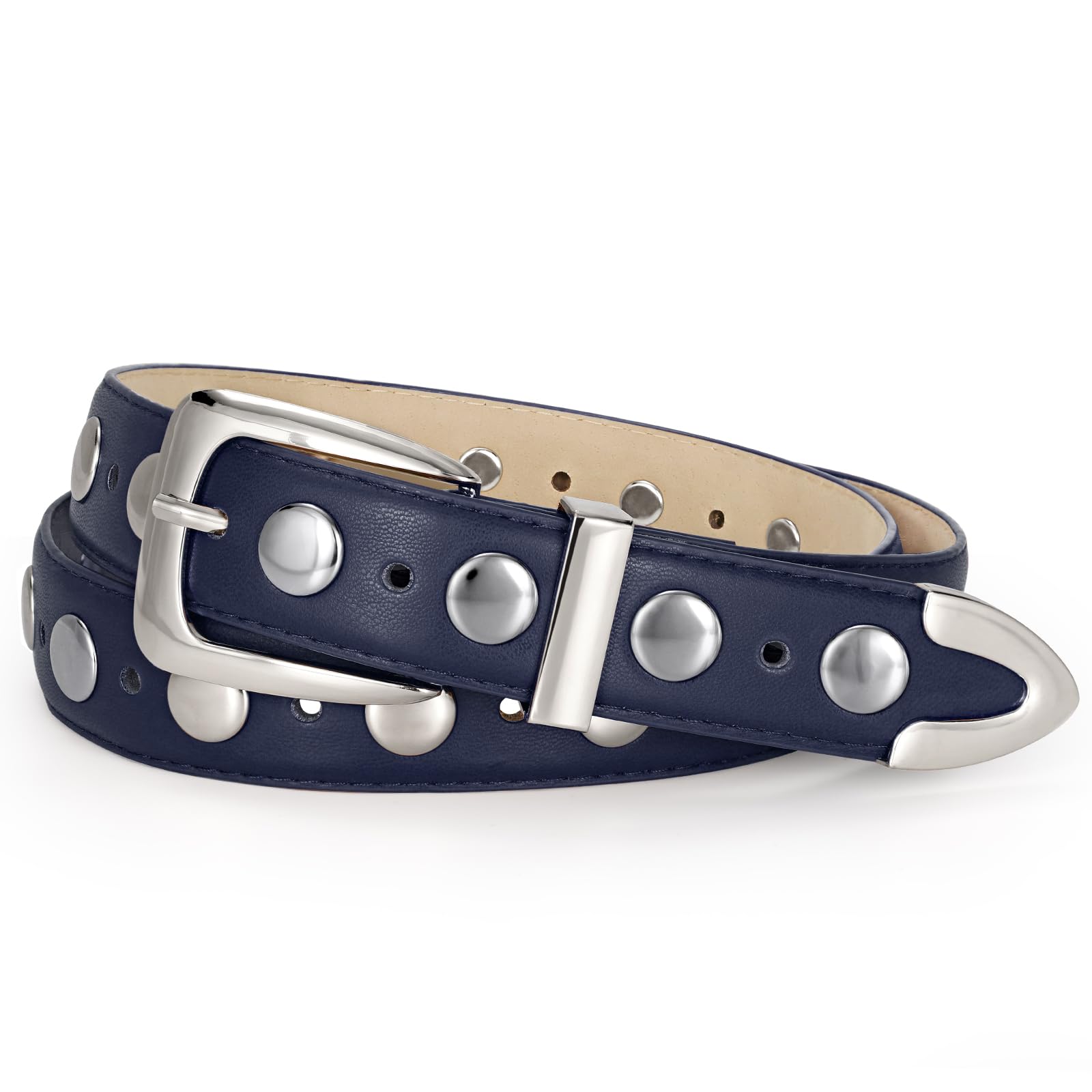 JASGOOD Women Leather Belt Fashion Studded Belt Ladies Punk Belt Vintage Leather Belt for Jeans Dress - JASGOOD OFFICIAL