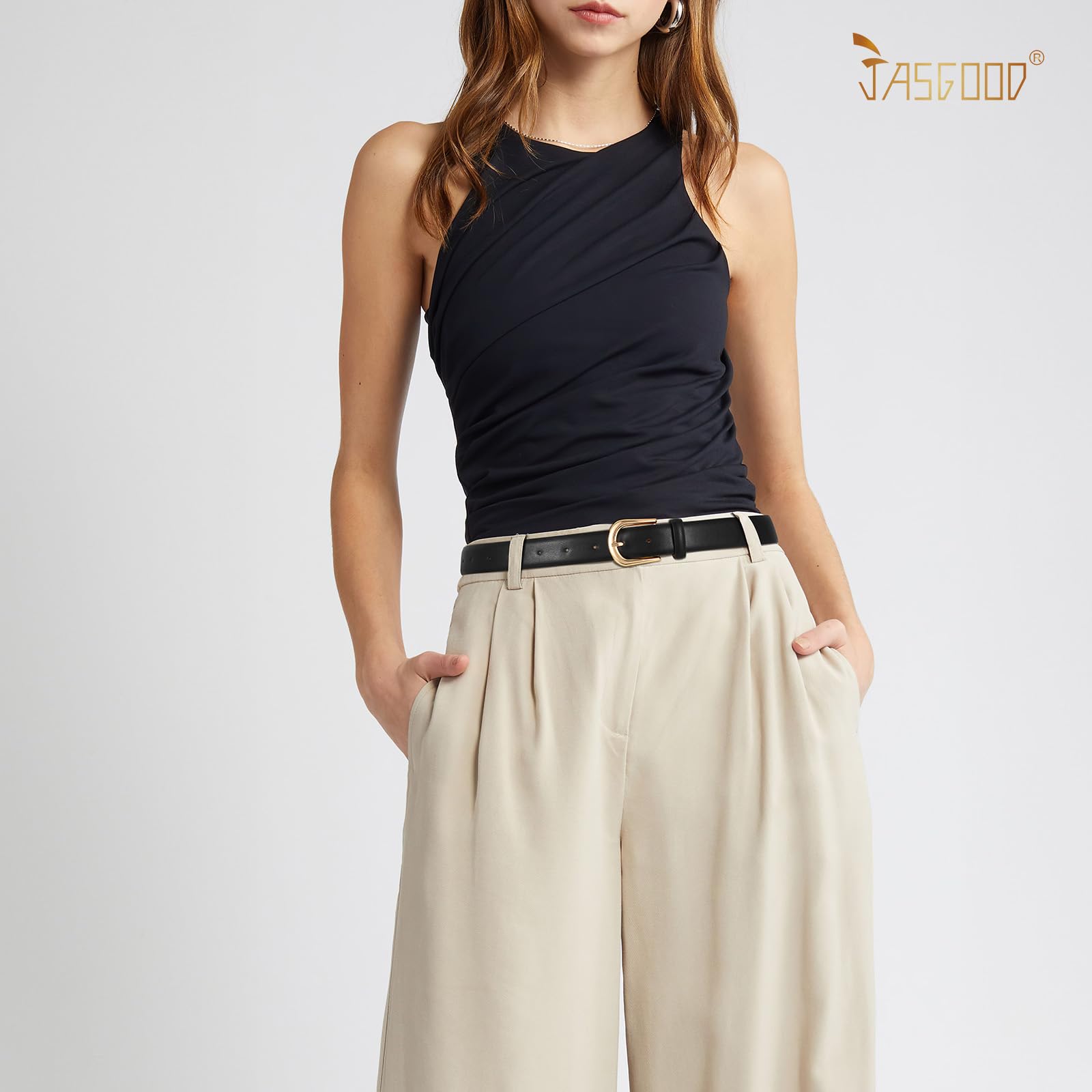 JASGOOD Leather Belt Women Belts for Jean Pants with Gold Buckle Fashion Ladies Waist Belt - JASGOOD OFFICIAL