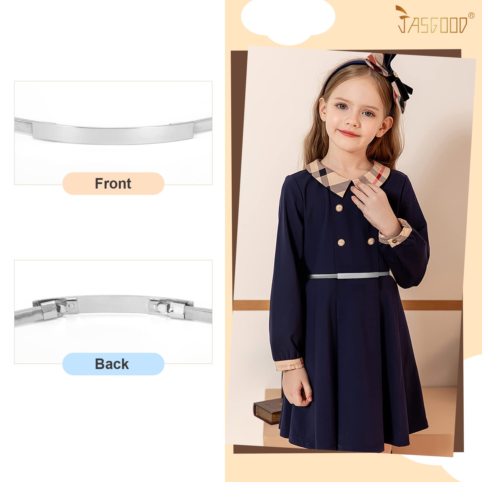 JASGOOD Kids Skinny Gold Metal Waist Belt for Girls Elastic Metal Chain Waist Belt