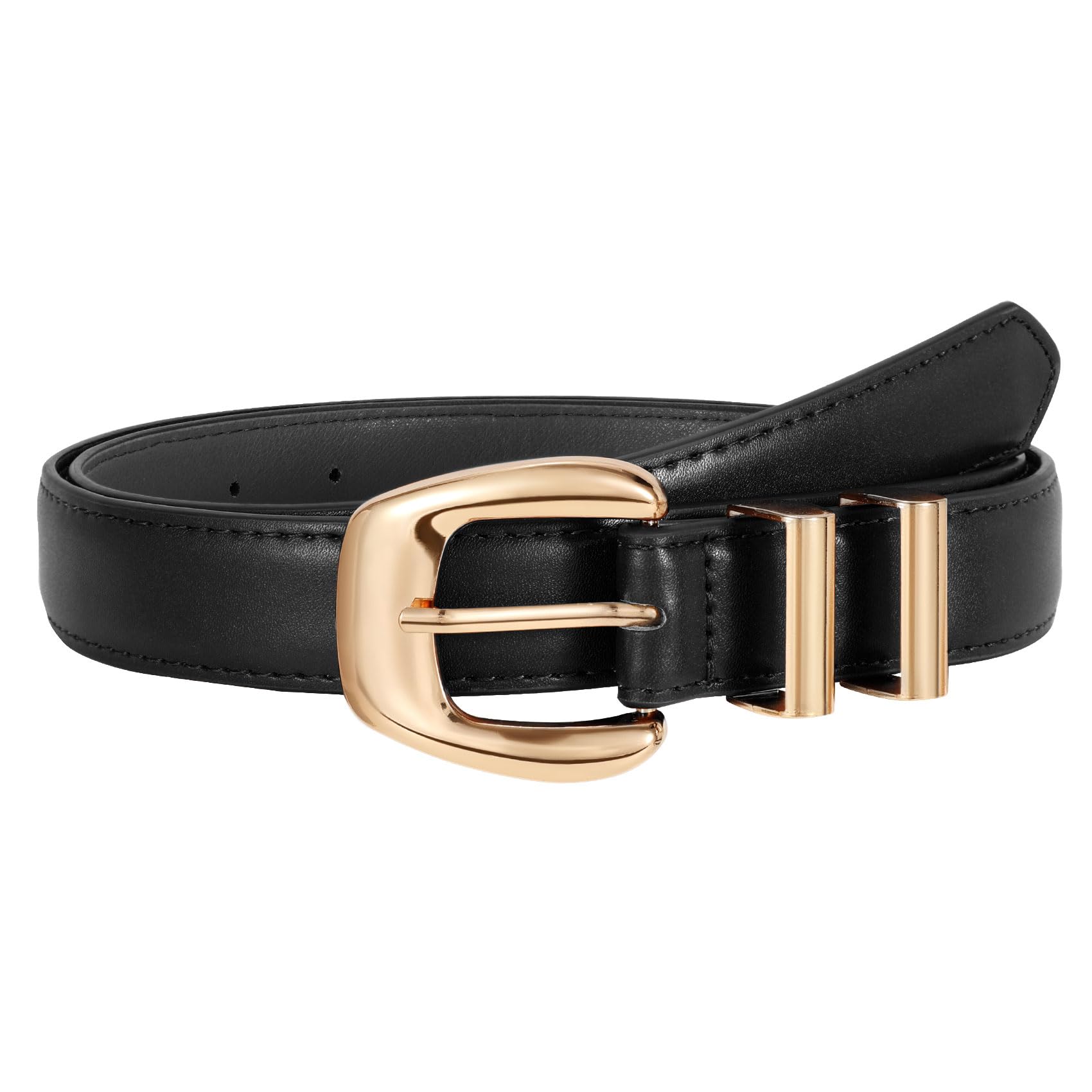 JASGOOD Women Leather Belt with Gold Buckle Plus Size Belt for Jeans Pants PU Leather Waist Belt for Ladies
