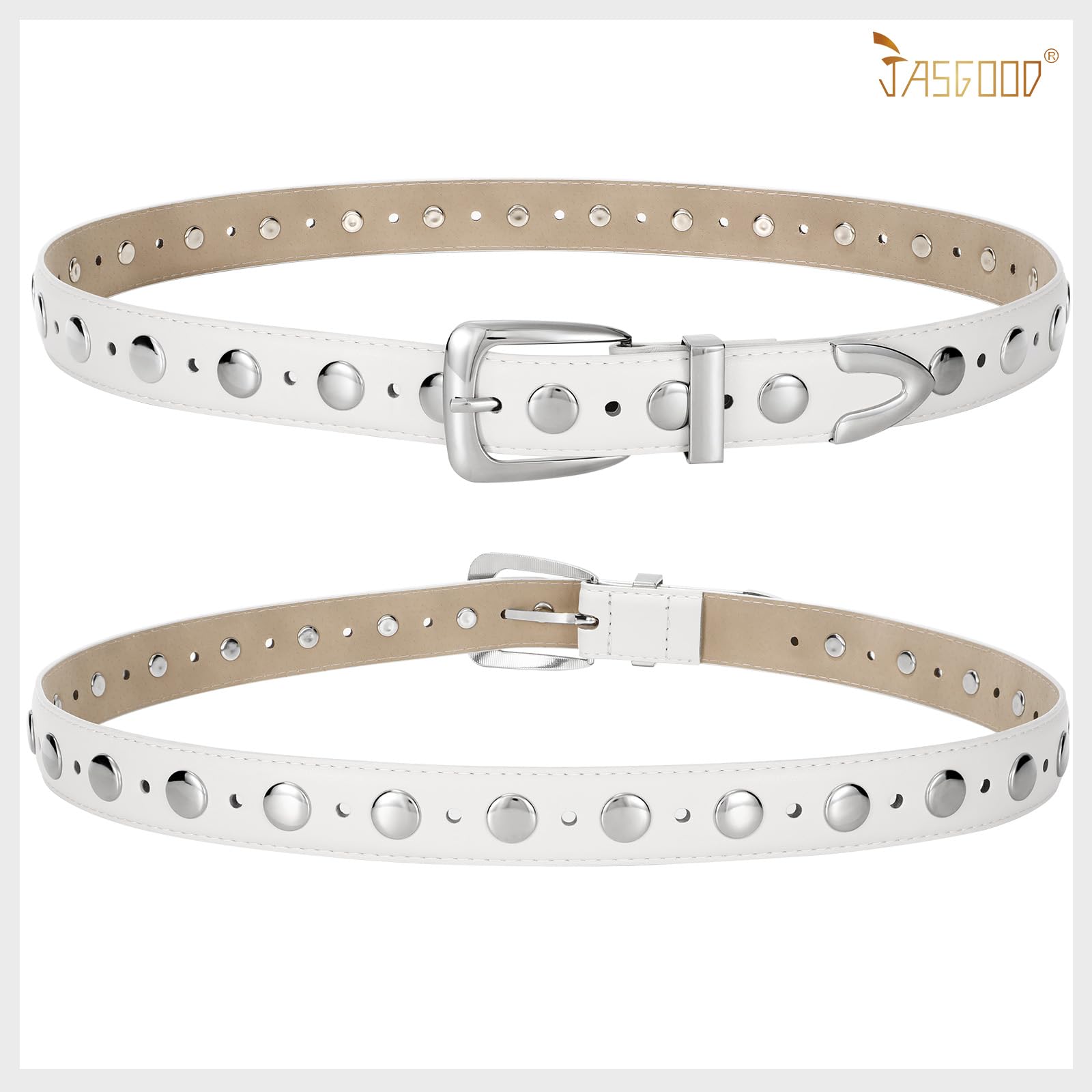 JASGOOD Women Leather Belt Fashion Studded Belt Ladies Punk Belt Vintage Leather Belt for Jeans Dress - JASGOOD OFFICIAL