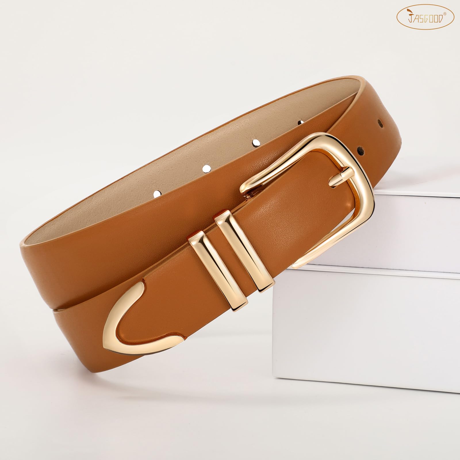 JASGOOD Women Leather Belt with Gold Buckle Ladies Fashion Faux Leather Waist Belt for Jeans Pants - JASGOOD OFFICIAL