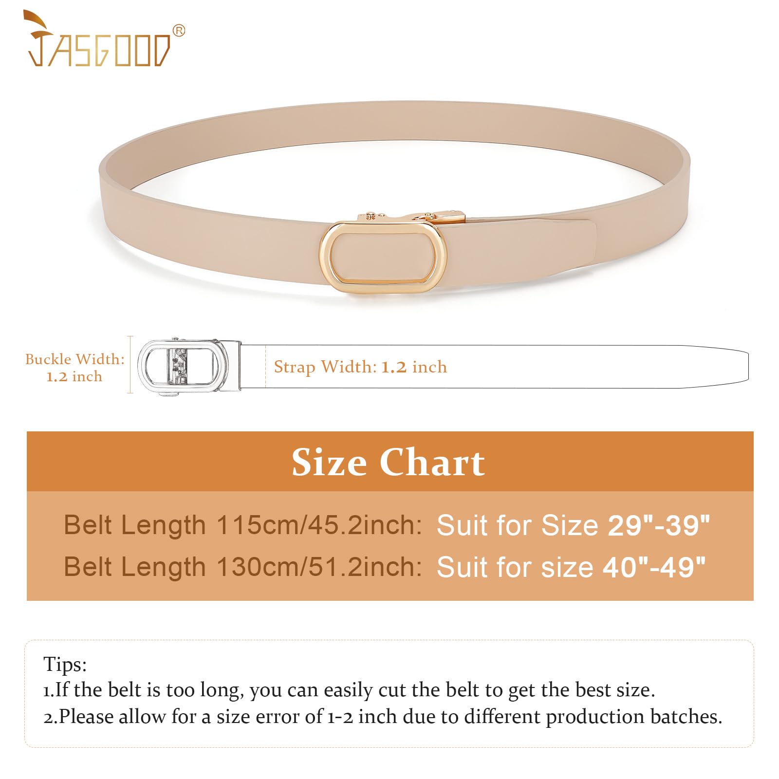 JASGOOD Women Leather Ratchet Belt for Jeans Pants Dresses Adjustable Belt with Automatic Sliding Buckle, Width 1.2" - JASGOOD OFFICIAL