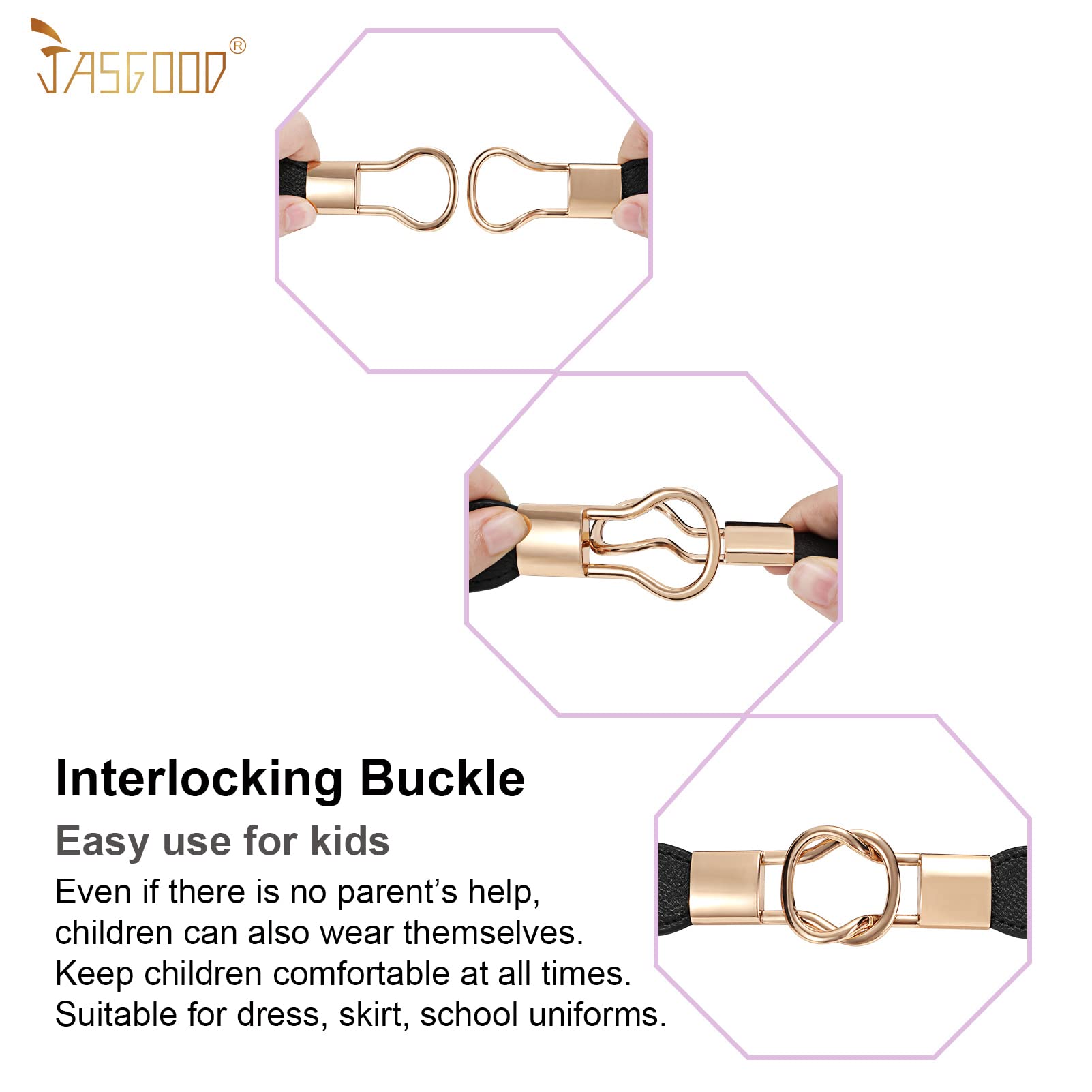 JASGOOD Kids Skinny Elastic Stretch Belts for girls with Easy Buckle Toddler School Uniform Dress Belts