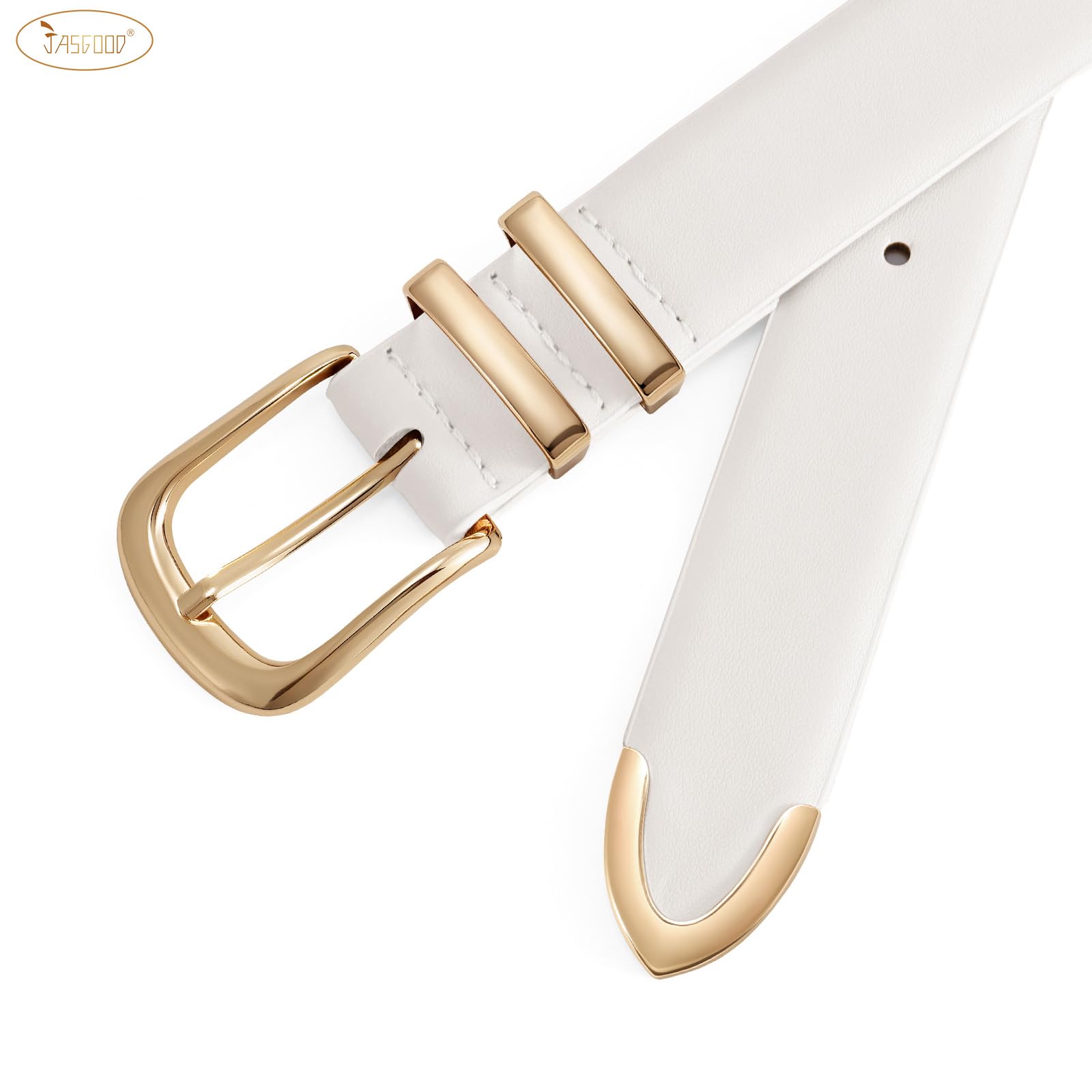 JASGOOD Women Leather Belt with Gold Buckle Ladies Fashion Faux Leather Waist Belt for Jeans Pants - JASGOOD OFFICIAL