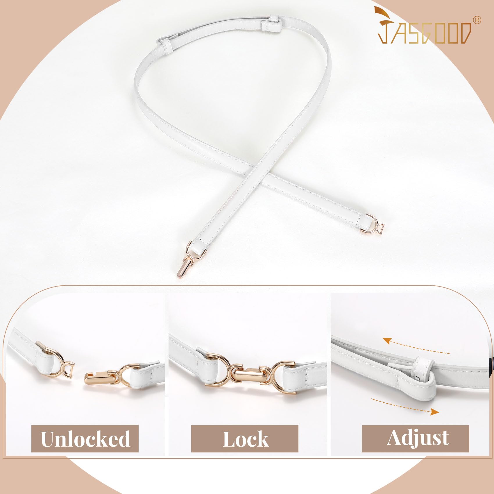 JASGOOD 2 Pack Women Skinny Faux Leather Belts Thin Waist Belts With Adjustable Gold Buckle for Dresses Jeans
