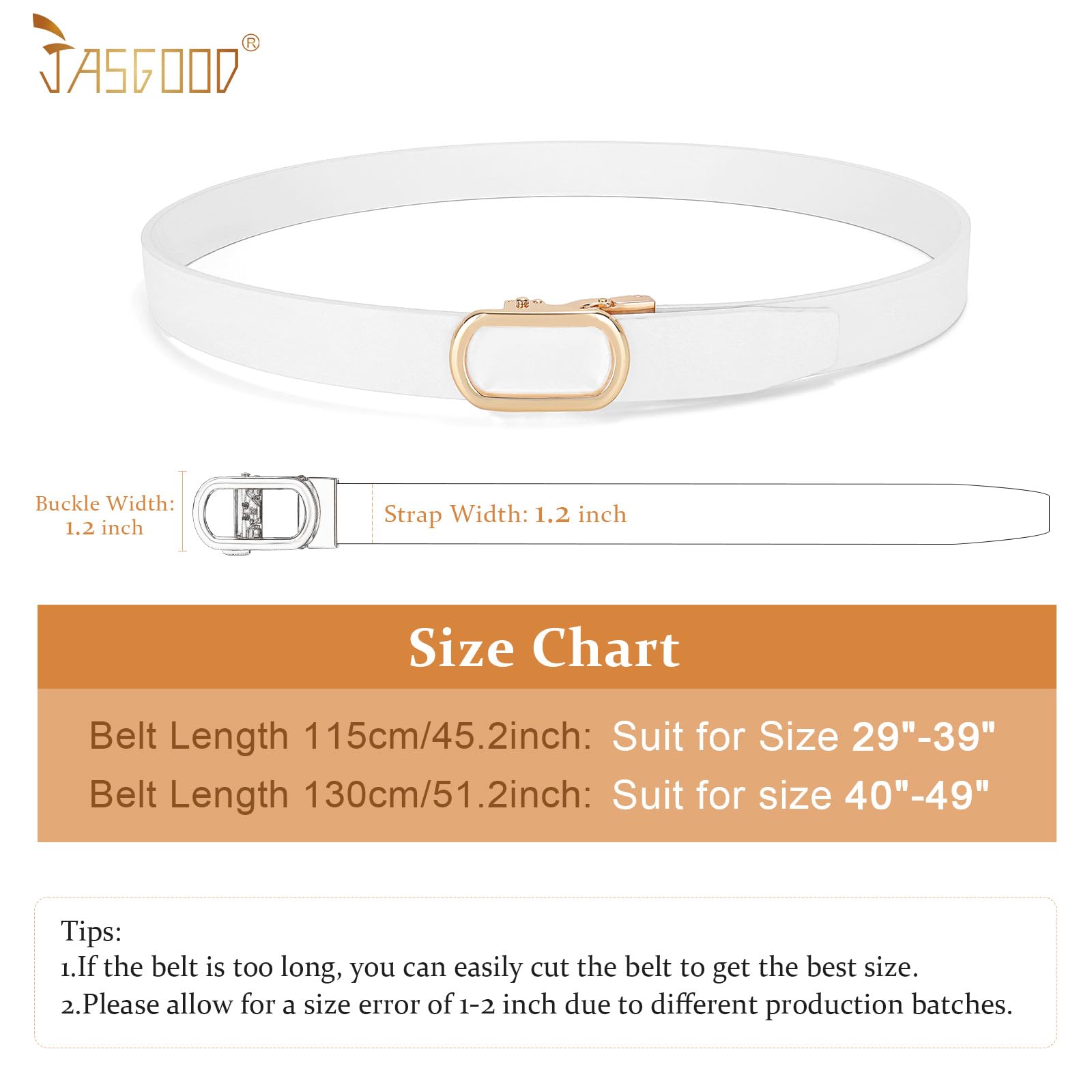 JASGOOD Women Leather Ratchet Belt for Jeans Pants Dresses Adjustable Belt with Automatic Sliding Buckle, Width 1.2" - JASGOOD OFFICIAL