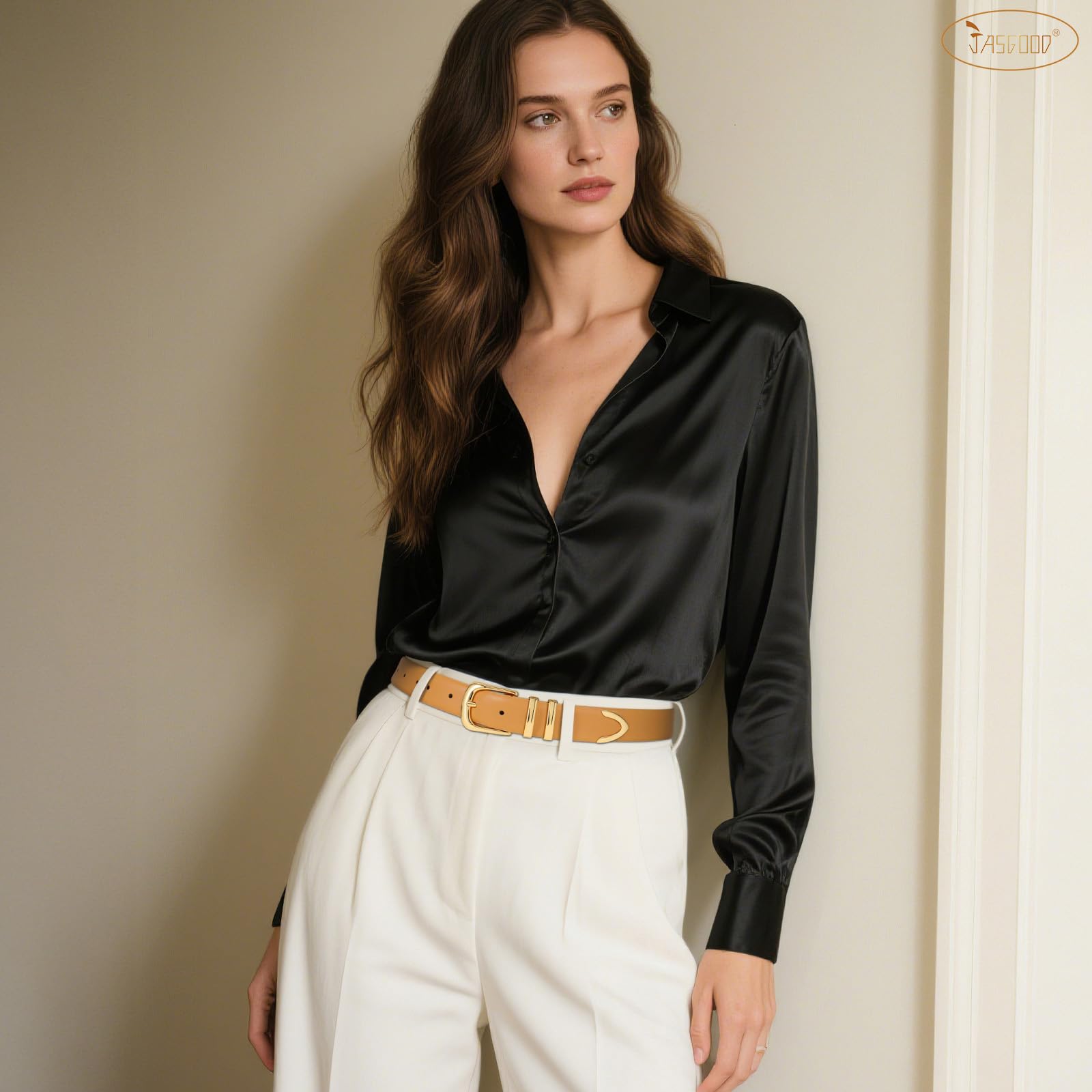 JASGOOD Women Leather Belt with Gold Buckle Ladies Fashion Faux Leather Waist Belt for Jeans Pants - JASGOOD OFFICIAL
