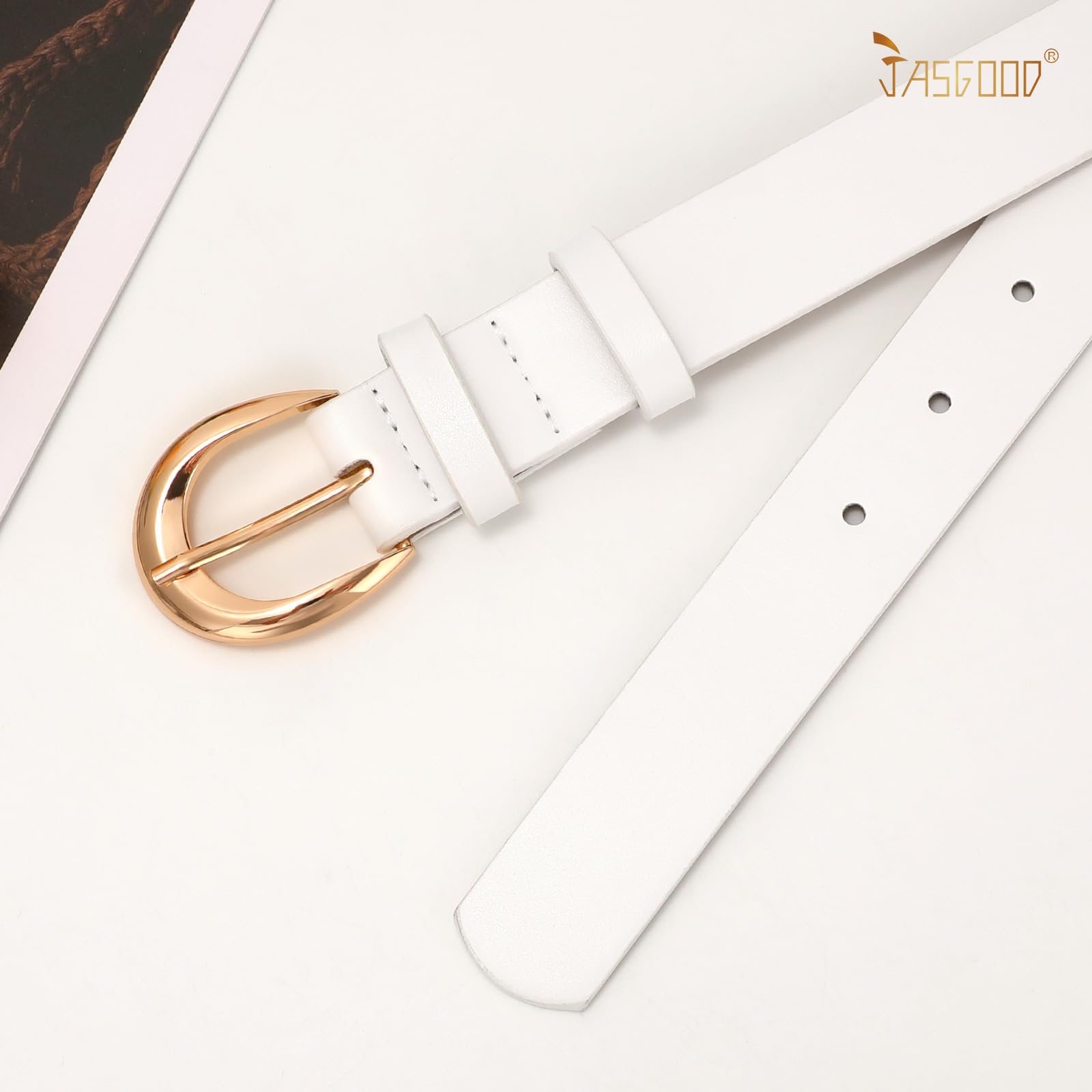 JASGOOD Women Leather Belt with Gold Buckle Fashion Women Belt Casual Leather Belt for Jeans Pants Dress