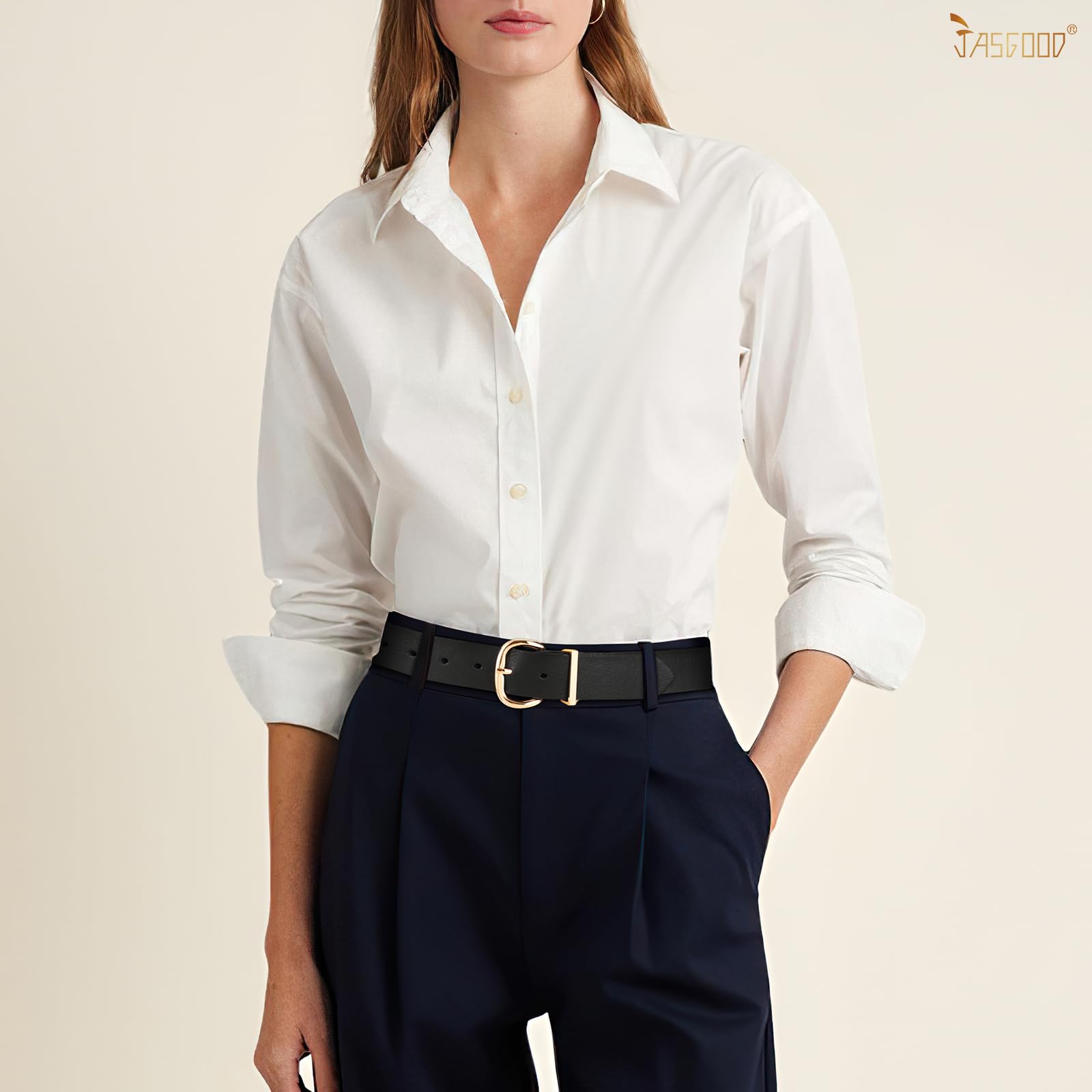 JASGOOD 3 Pack Women Leather Belt for Jeans Pants Gold Buckle Casual Waist Dresses Belt for Ladies