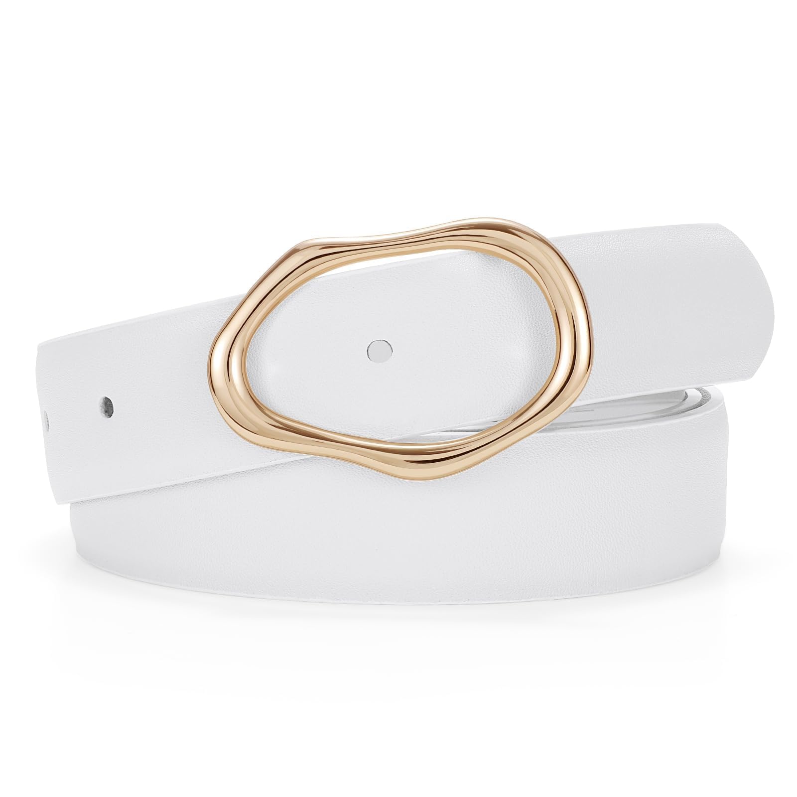 JASGOOD Women Leather Belt for Jeans Fashion Casual Waist Belt with Irregular Shapes Gold Buckle for Dresses Pants
