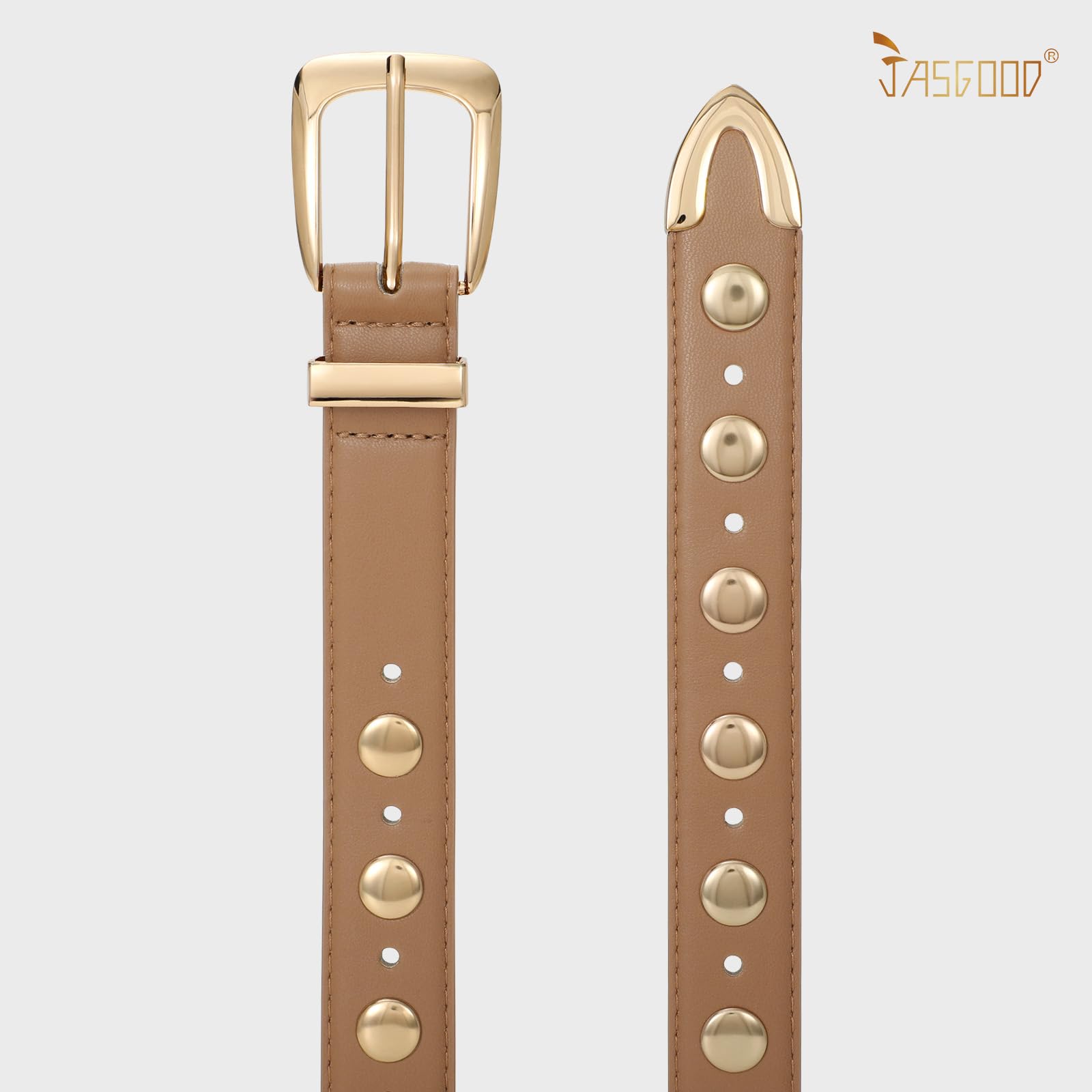 JASGOOD Women Leather Belt Fashion Studded Belt Ladies Punk Belt Vintage Leather Belt for Jeans Dress - JASGOOD OFFICIAL