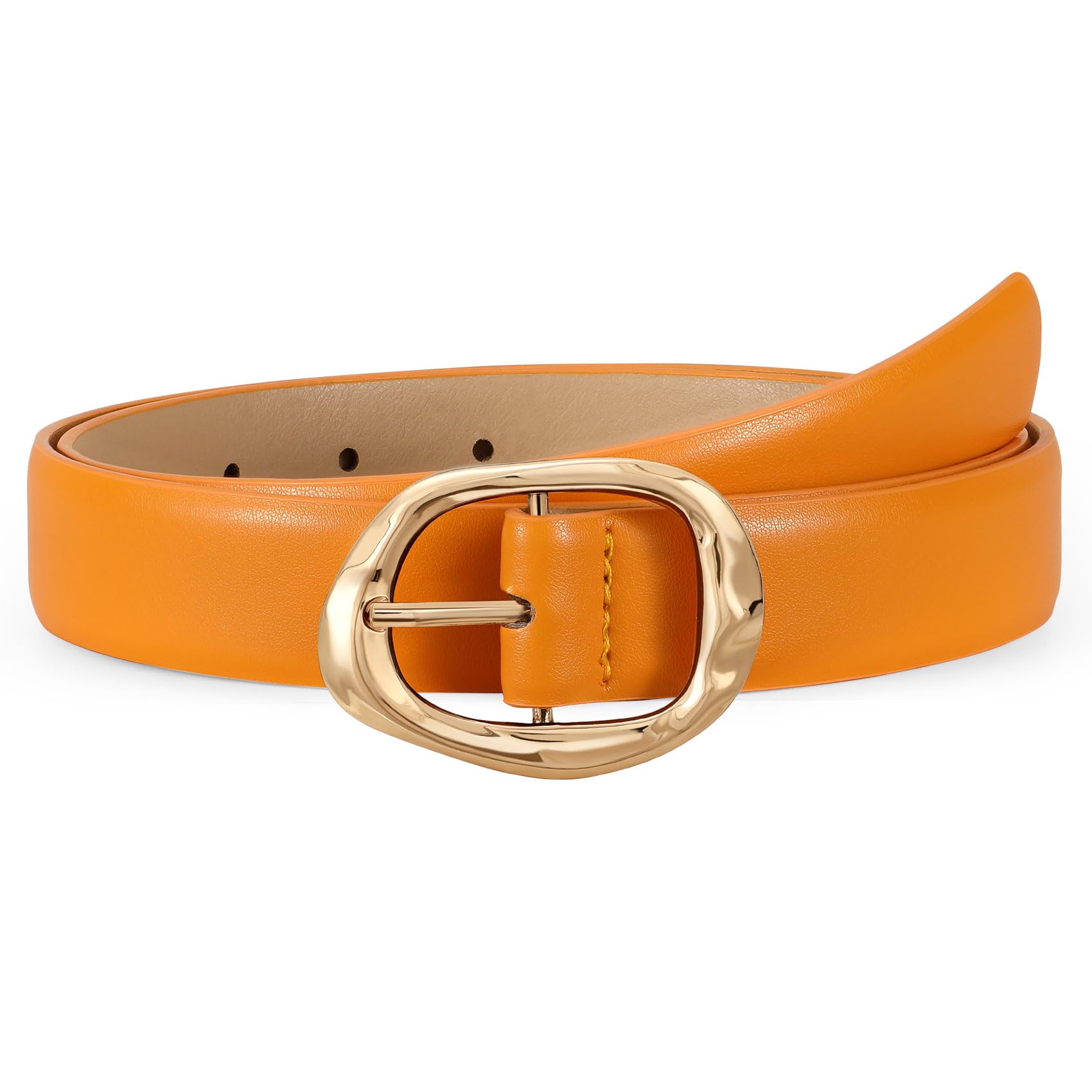 Women Leather Belt for Jeans Pants Ladies Casual Waist Belt Fashion Women Belt with Gold Buckle - JASGOOD OFFICIAL