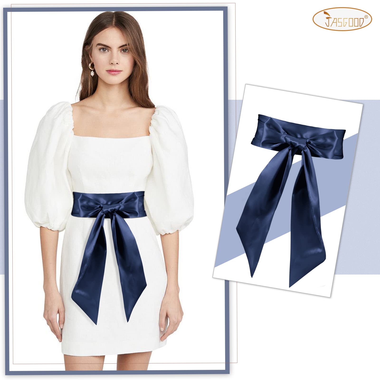 JASGOOD Women Sash Belt for Dress Long Satin Waist Belt for Wedding Party Special Occasion 3.7" Width