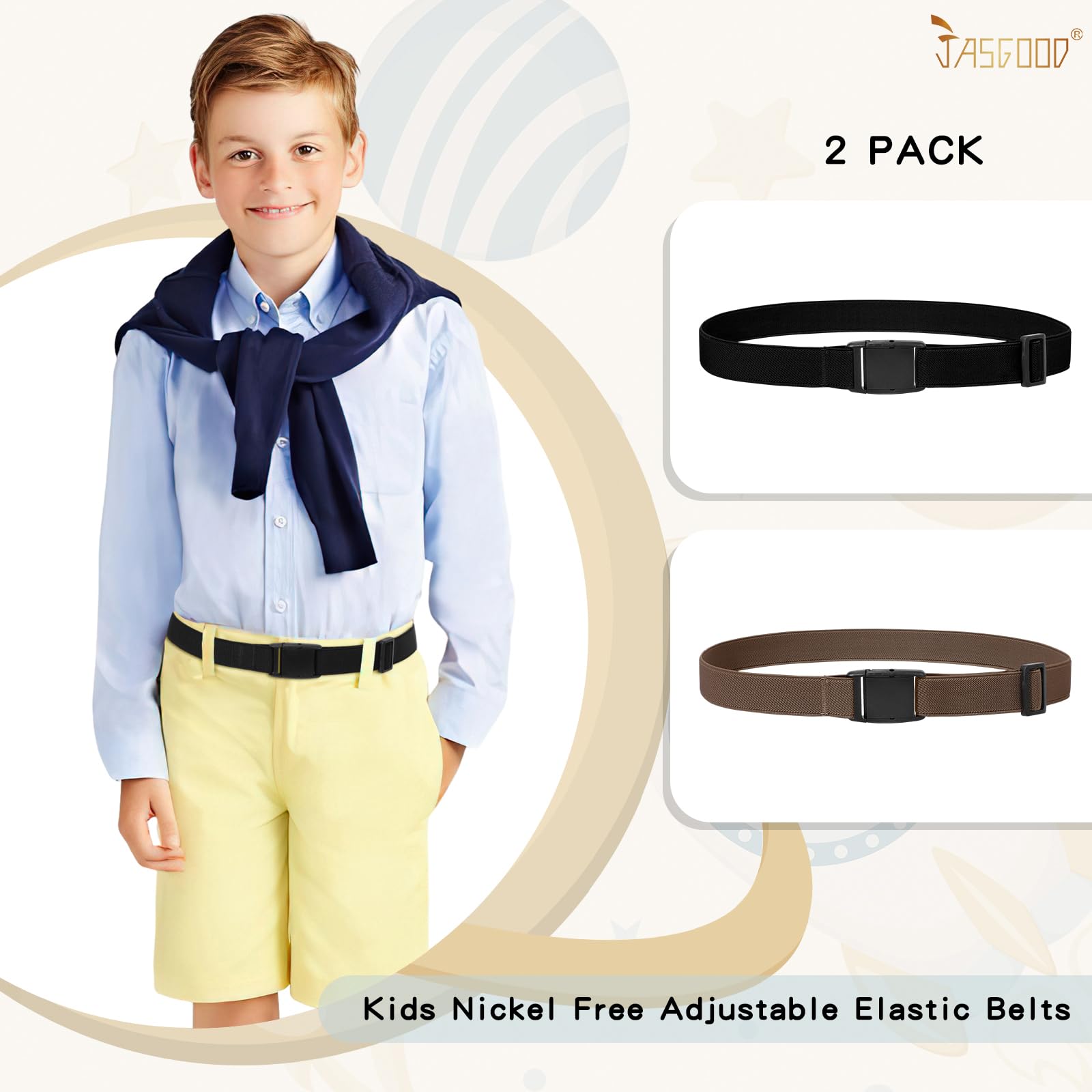 JASGOOD Kids Adjustable Elastic Belt for Boys Girls and Toddlers Nickel Free Stretch Belts for Pants Jeans