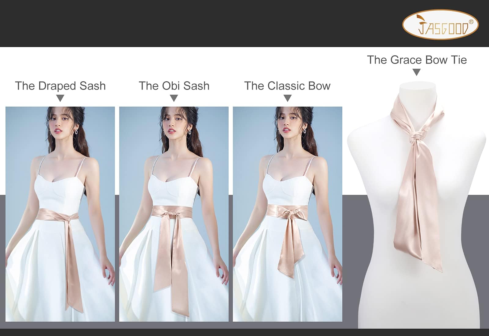 JASGOOD Women Sash Belt for Dress Long Satin Waist Belt for Wedding Party Special Occasion 3.7" Width
