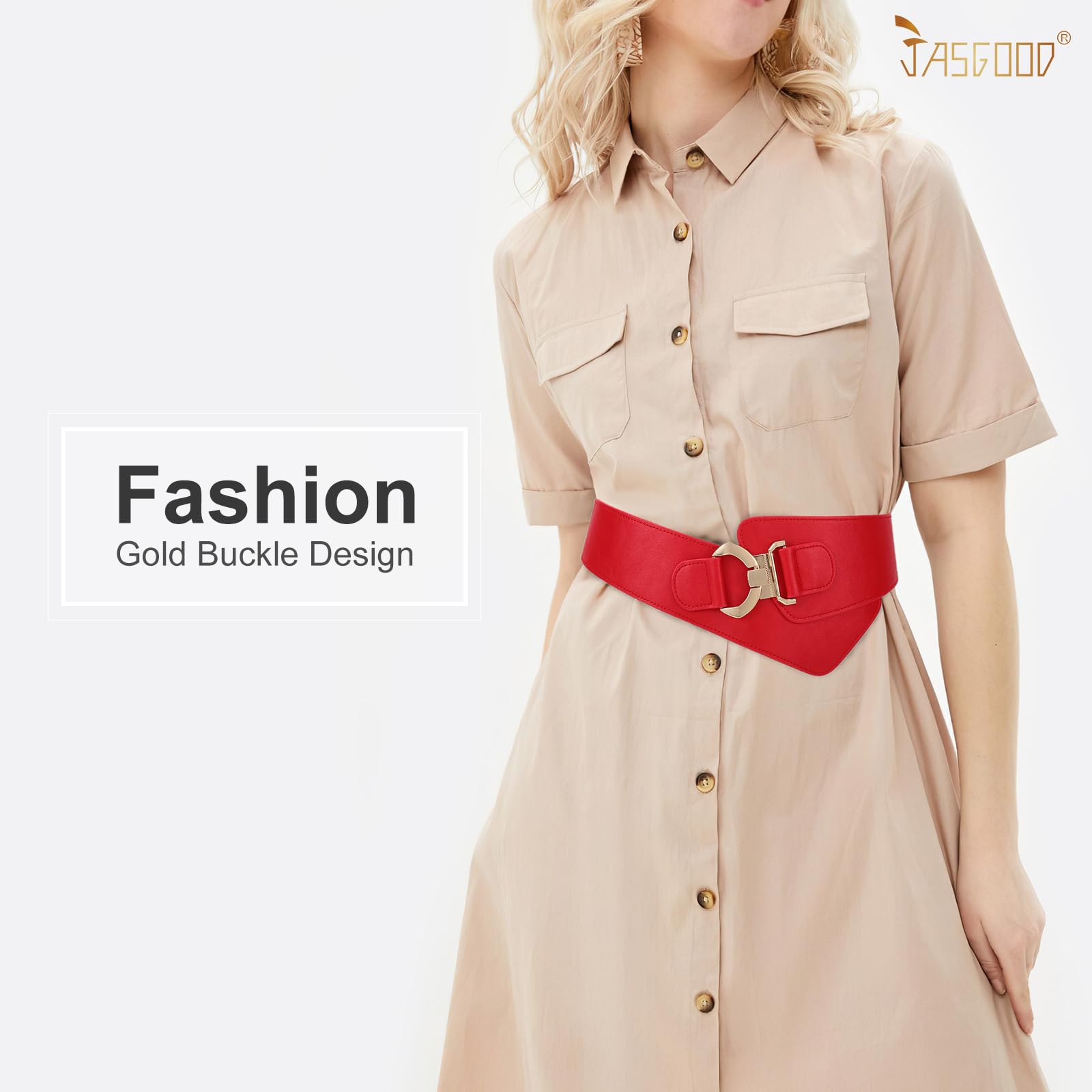 JASGOOD Wide Elastic Stretch Waist Belt Women's Adjustable Fashion Dress Belt - JASGOOD OFFICIAL