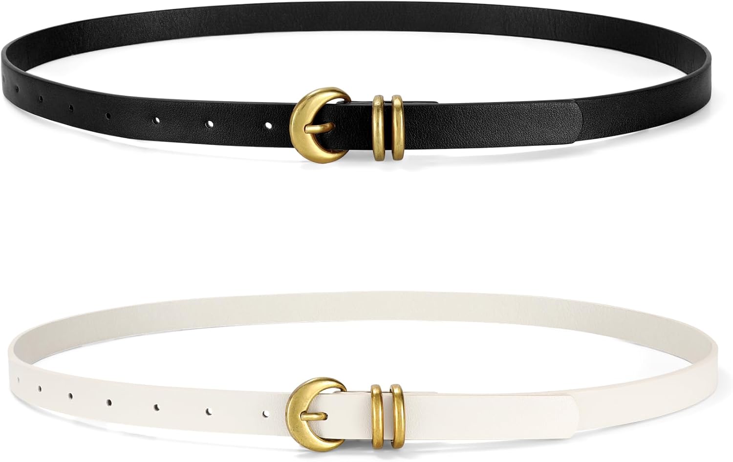 WERFORU 2 Pack Women Skinny Leather Belt for Jeans Pants Thin Waist Belt for Dress Ladies Belt with Gold Buckle
