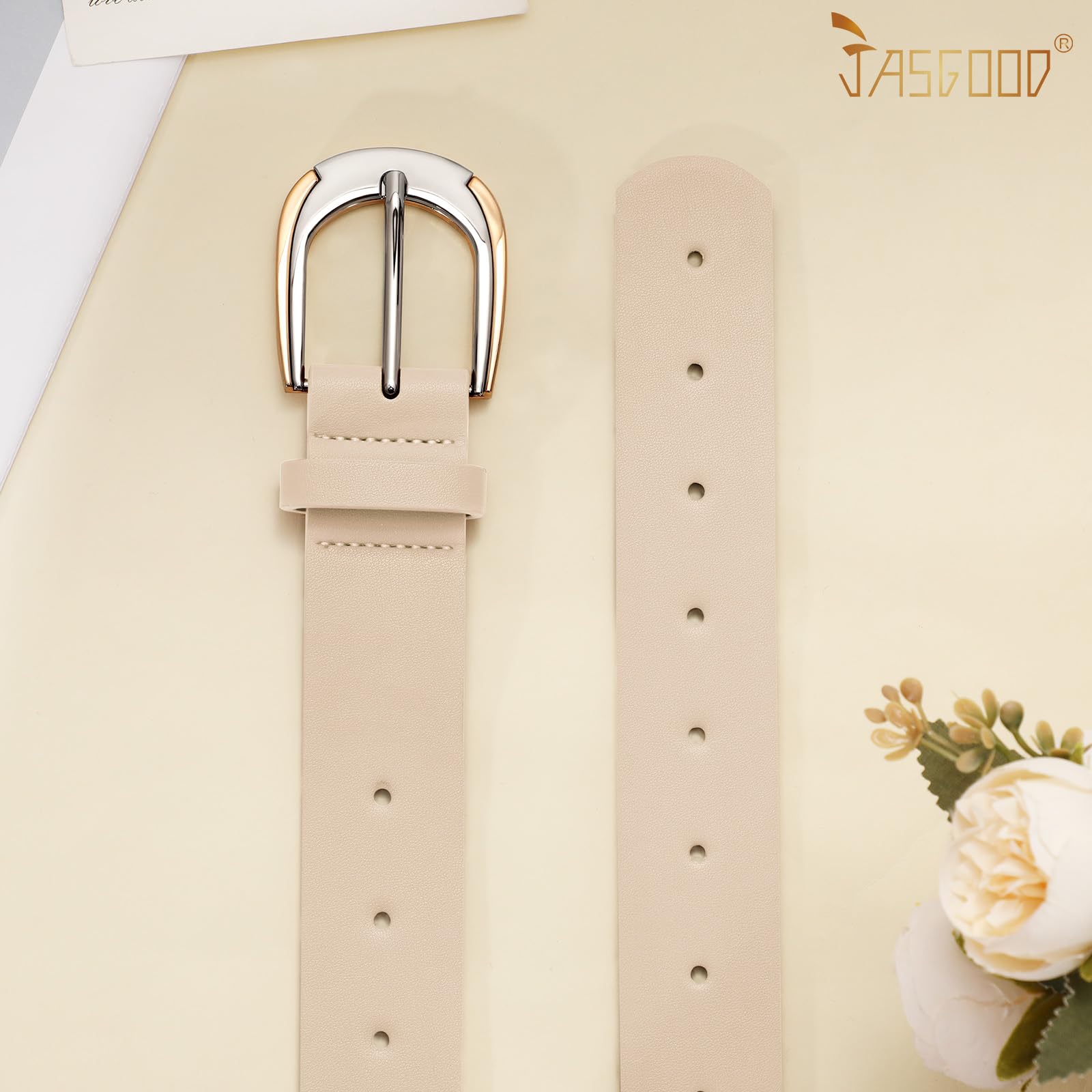 JASGOOD Leather Belts for Women Ladies Casual Belt for Jeans Pants Dresses with Gold and Silver Buckle