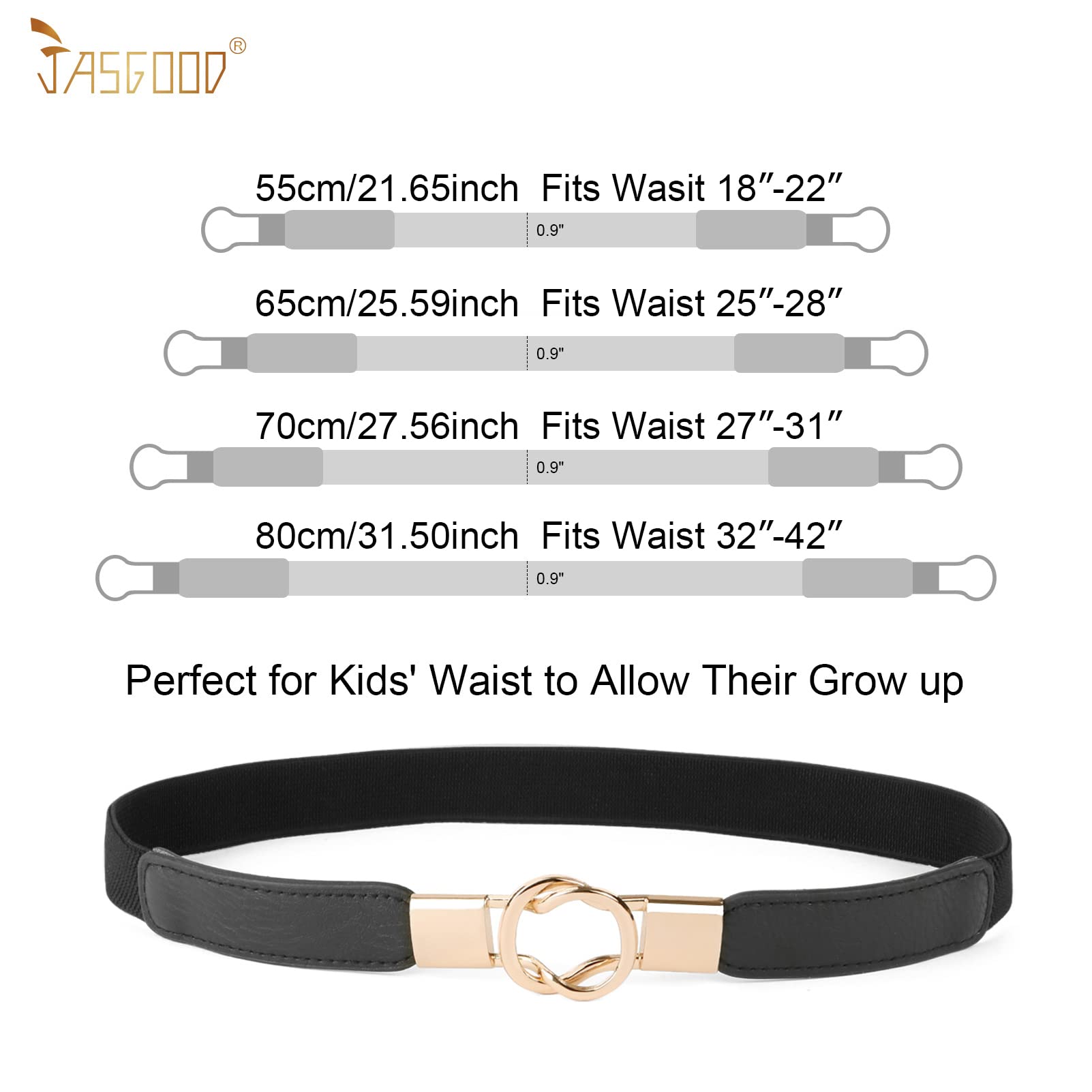 JASGOOD Kids Skinny Elastic Stretch Belts for girls with Easy Buckle Toddler School Uniform Dress Belts
