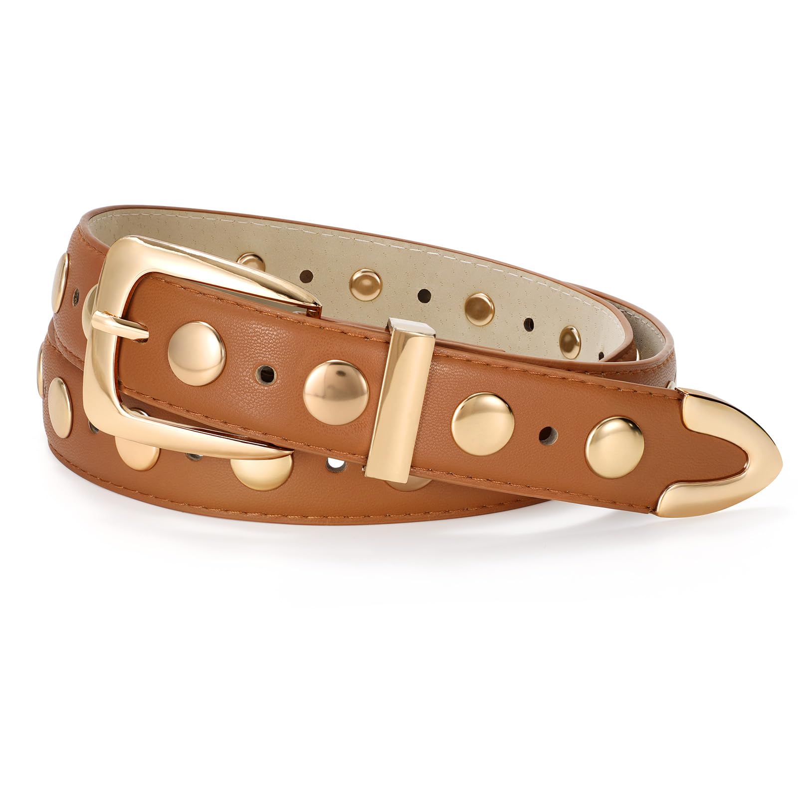 JASGOOD Women Leather Belt Fashion Studded Belt Ladies Punk Belt Vintage Leather Belt for Jeans Dress - JASGOOD OFFICIAL