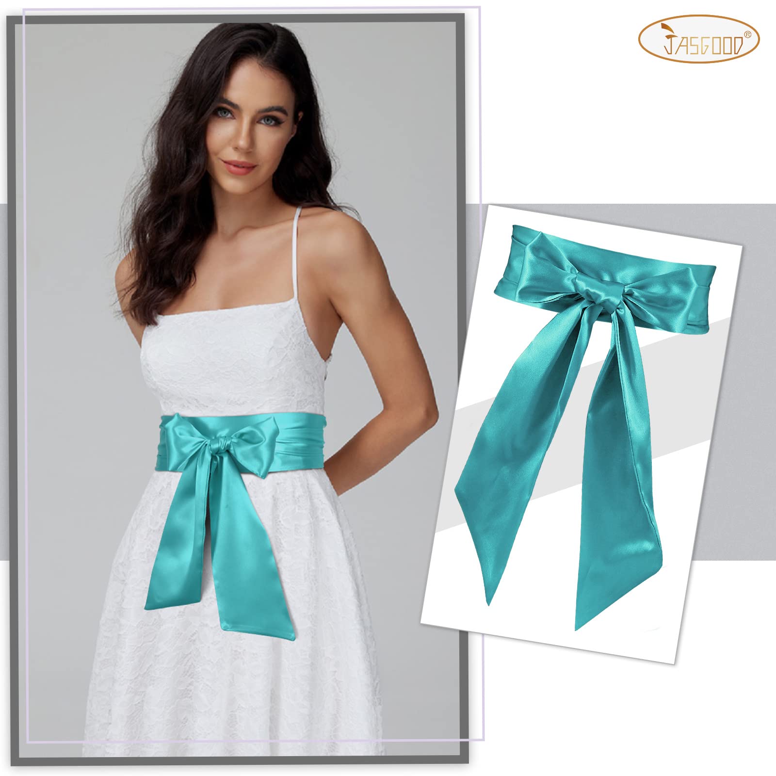 JASGOOD Women Sash Belt for Dress Long Satin Waist Belt for Wedding Party Special Occasion 3.7" Width
