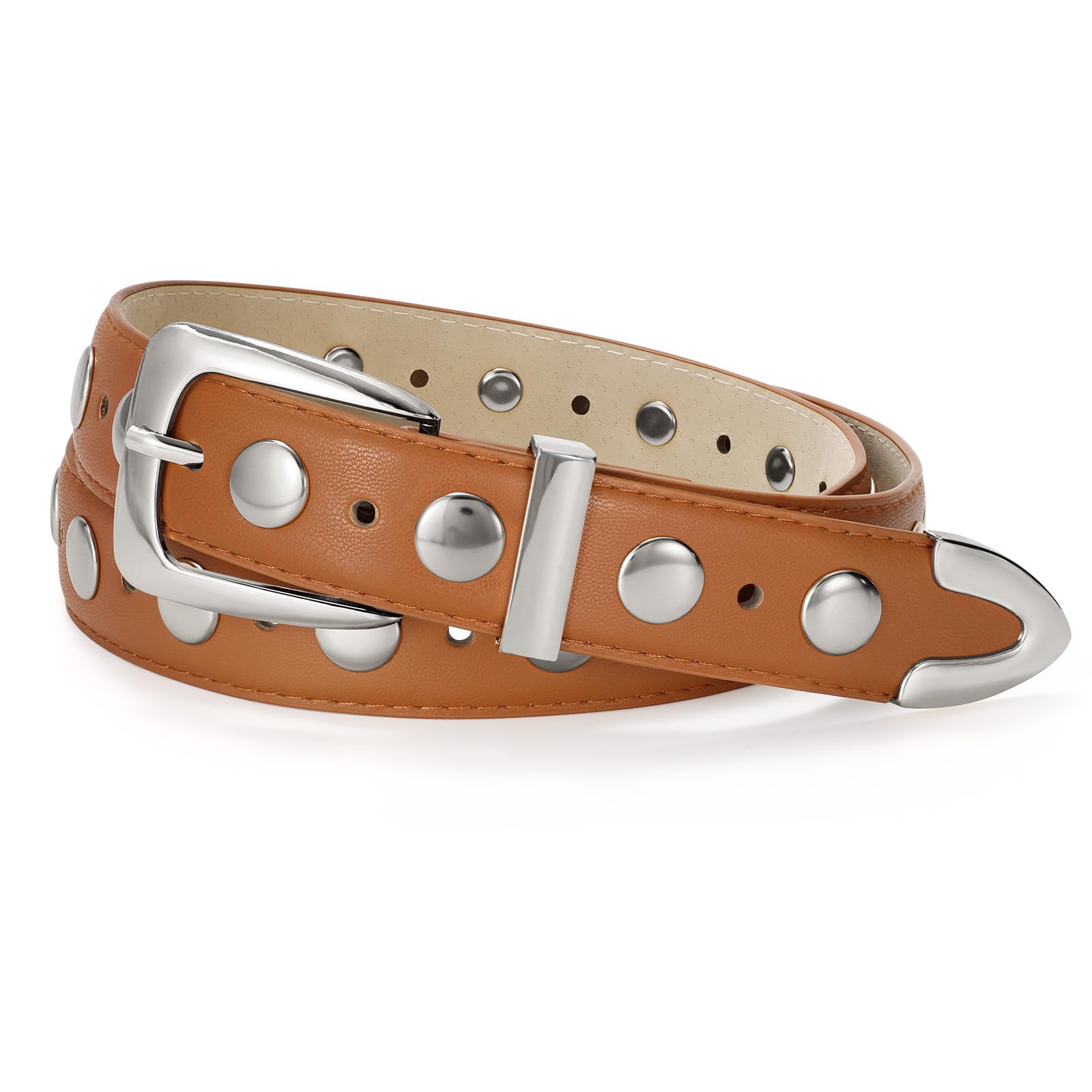 JASGOOD Women Leather Belt Fashion Studded Belt Ladies Punk Belt Vintage Leather Belt for Jeans Dress - JASGOOD OFFICIAL