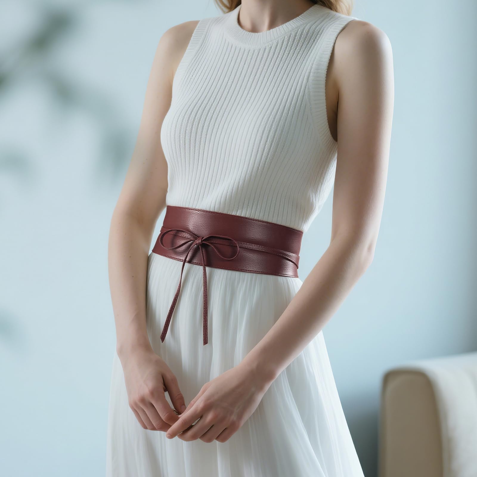 JASGOOD Women's Fashion Leather Obi Style Belt,Wide Wrap Waist Band Chic Belt