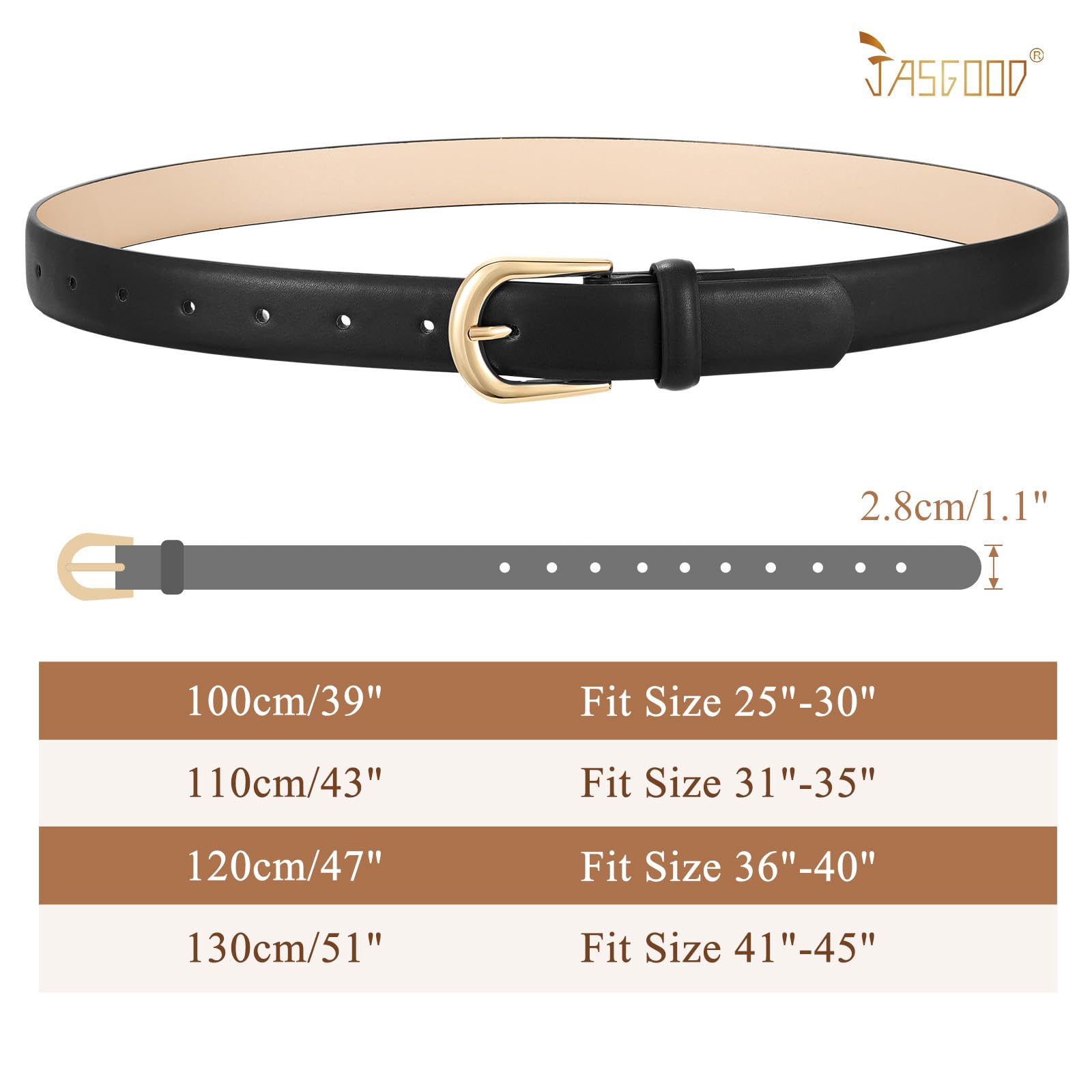 JASGOOD Leather Belt Women Belts for Jean Pants with Gold Buckle Fashion Ladies Waist Belt - JASGOOD OFFICIAL