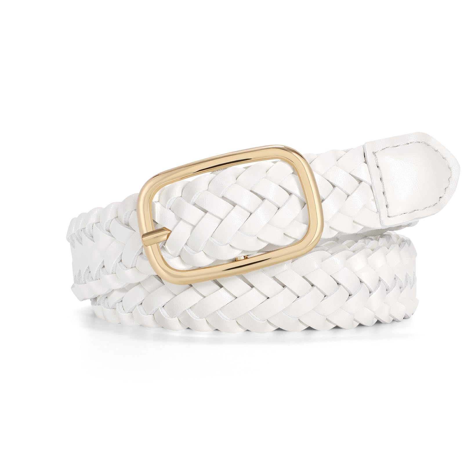 JASGOOD Women's Skinny Leather Braided Belt, Hand-Woven Thin Belt with Gold Buckle for Women for Jeans Pants Dresses