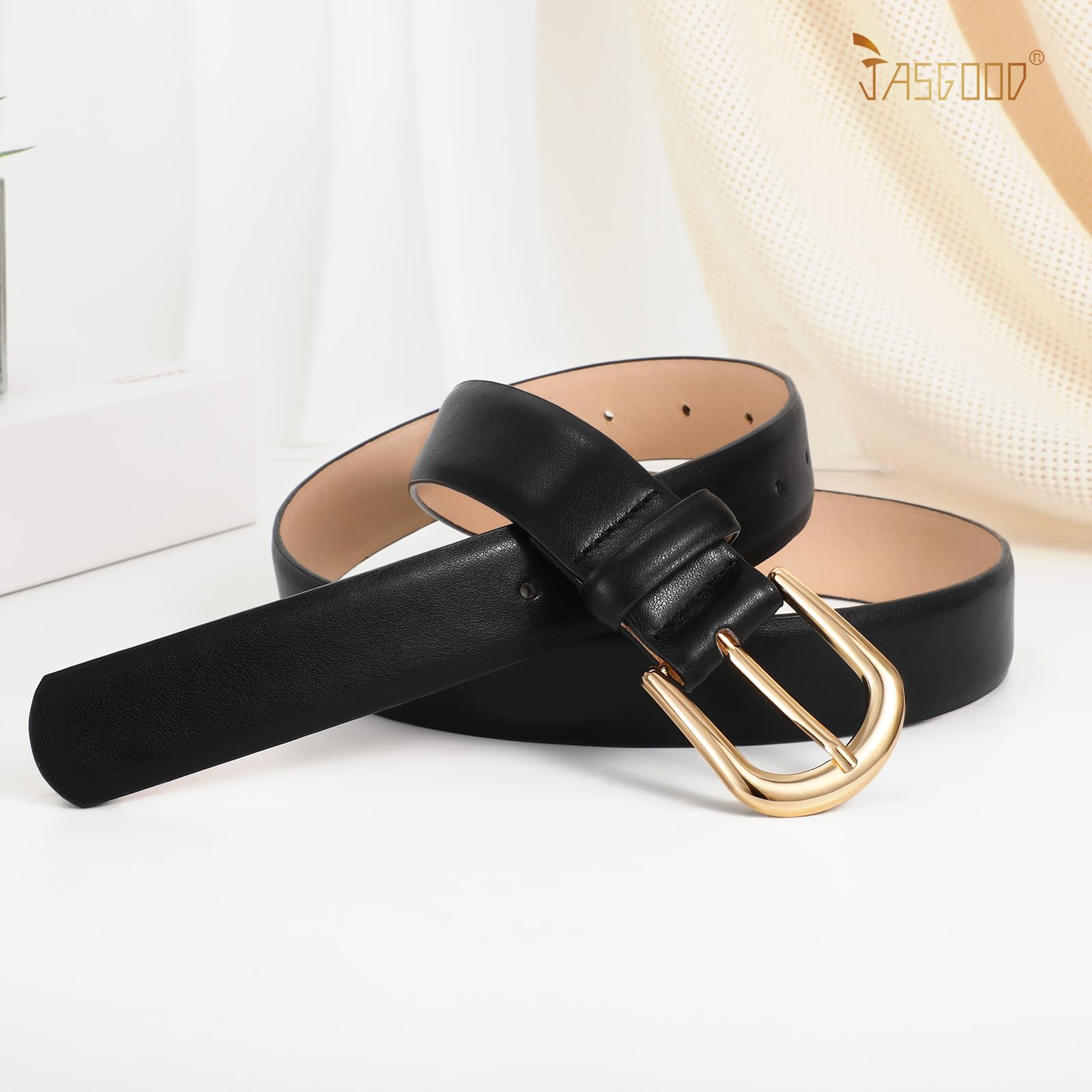 JASGOOD Leather Belt Women Belts for Jean Pants with Gold Buckle Fashion Ladies Waist Belt - JASGOOD OFFICIAL