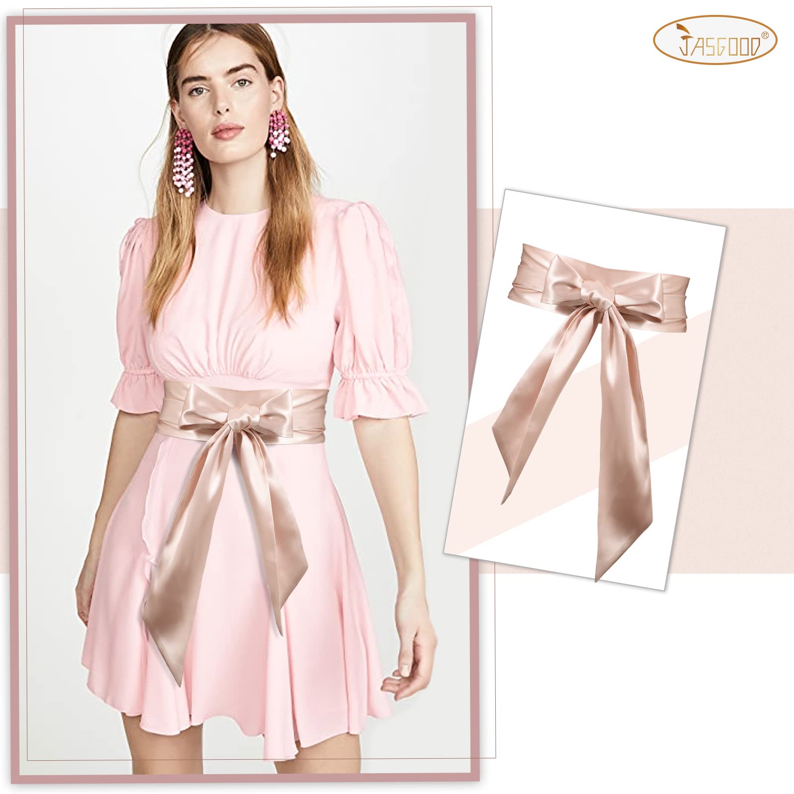 JASGOOD Women Sash Belt for Dress Long Satin Waist Belt for Wedding Party Special Occasion 3.7" Width
